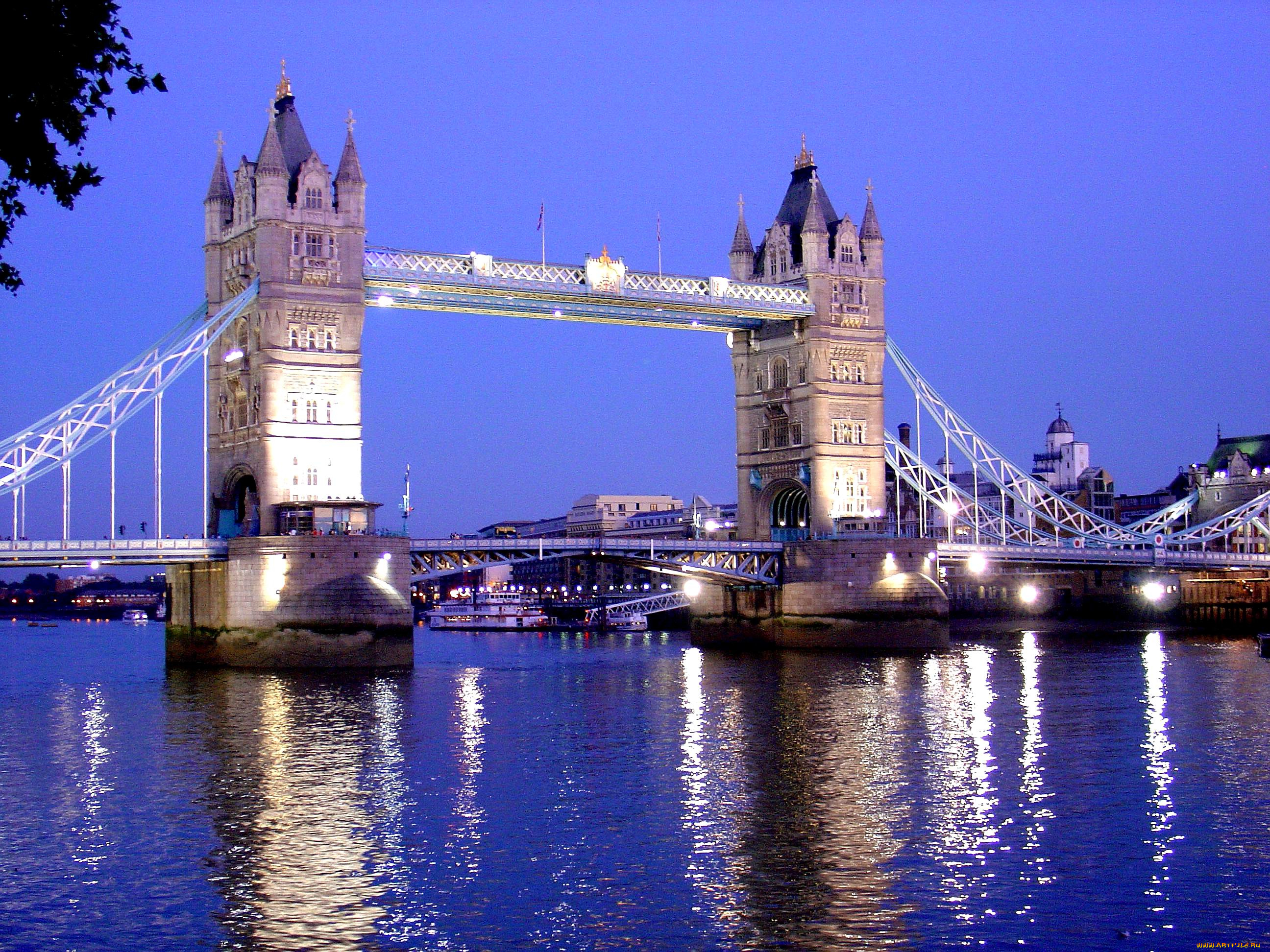 tower, bridge, at, night, города, лондон, великобритания, мост, тауэр, темза