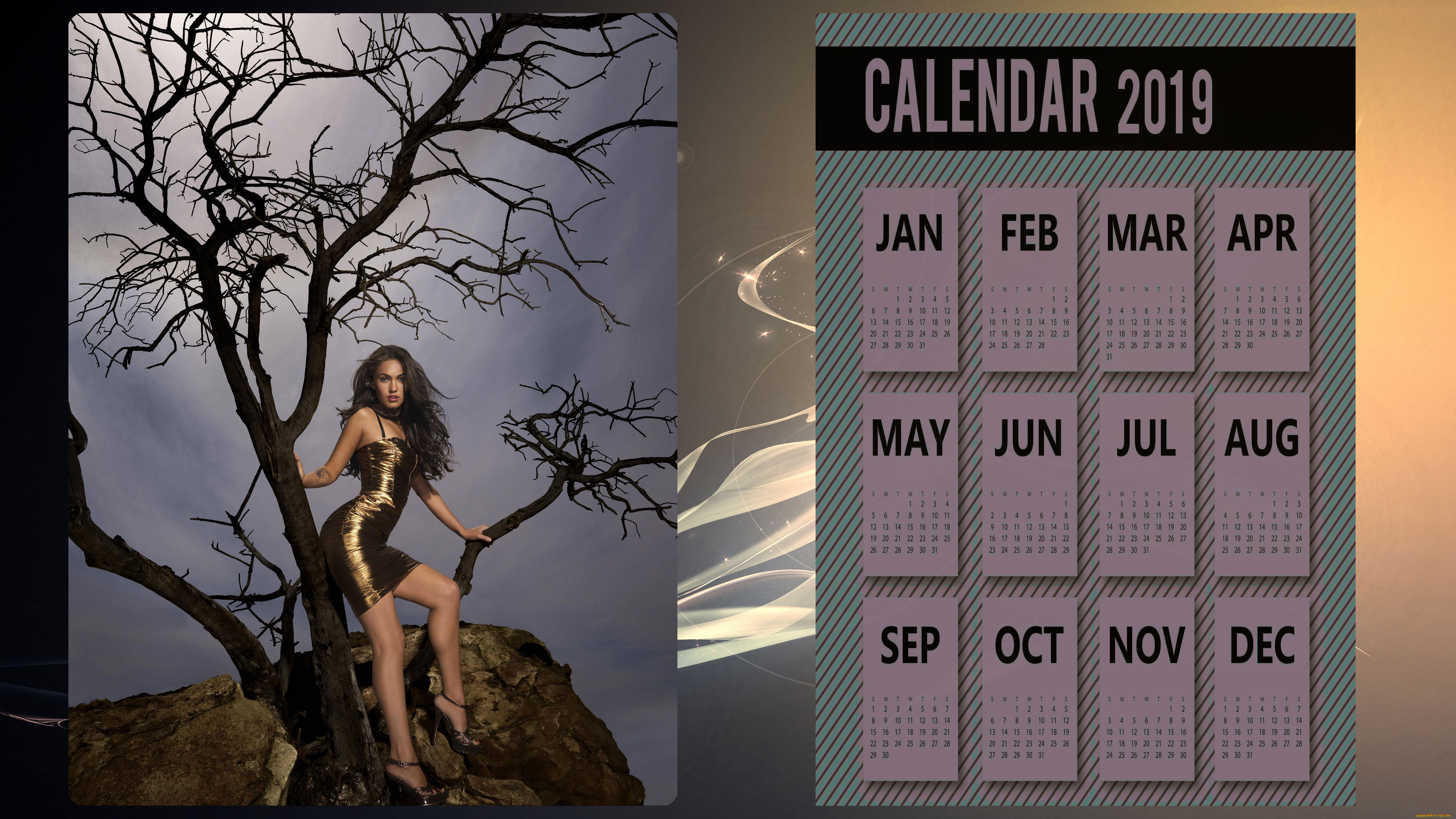 календари, девушки, девушка, дерево, платье