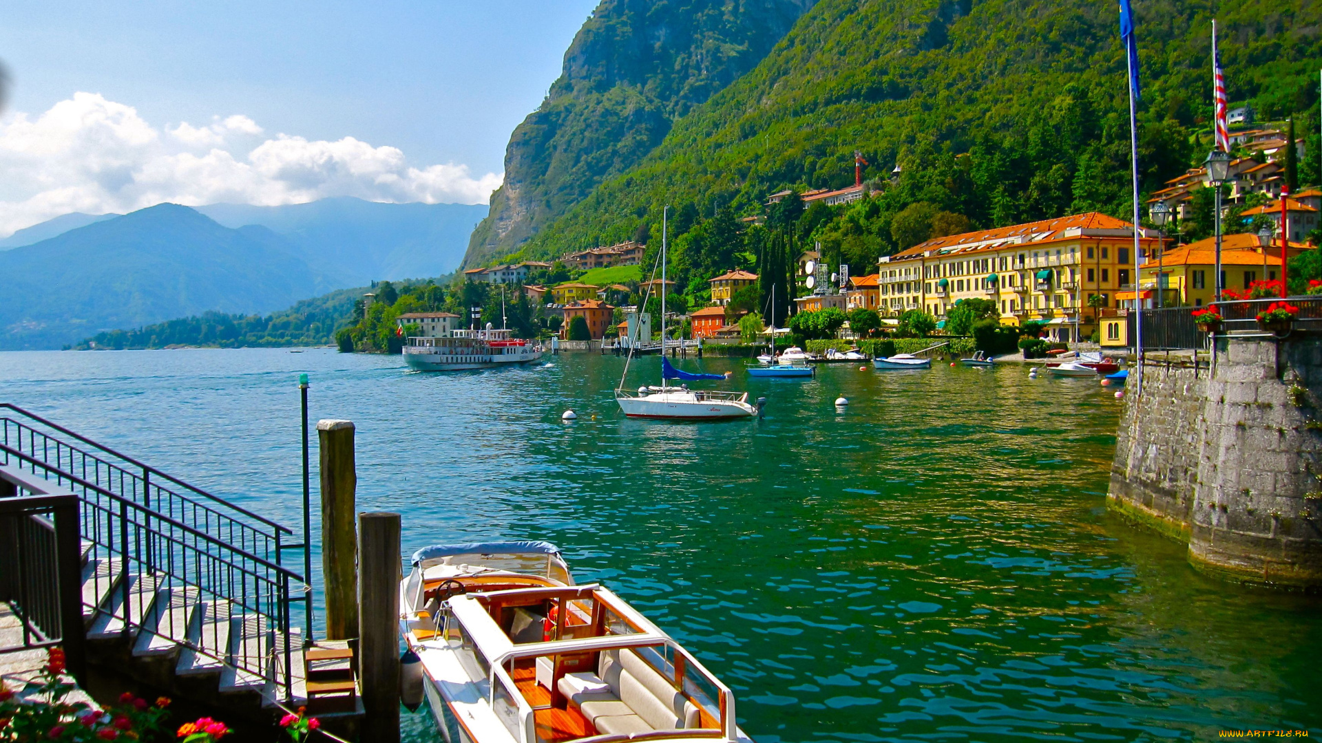 menaggio, italy, города, пейзажи, горы, яхты, катера, lake, como, италия, озеро