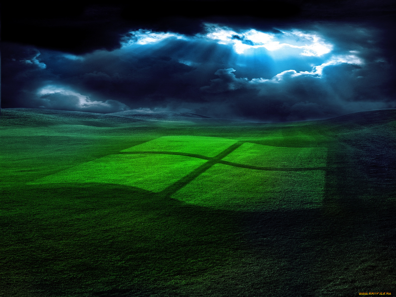 компьютеры, unknown, разное, windows, облака, трава, поле