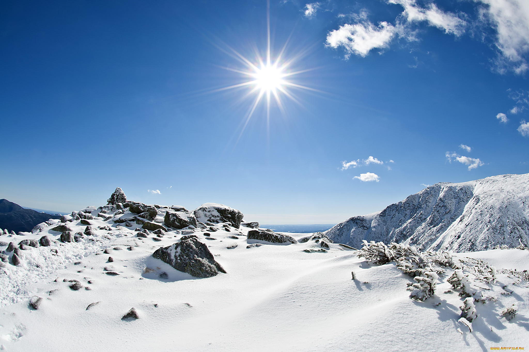 природа, зима, солнце, снег, горы