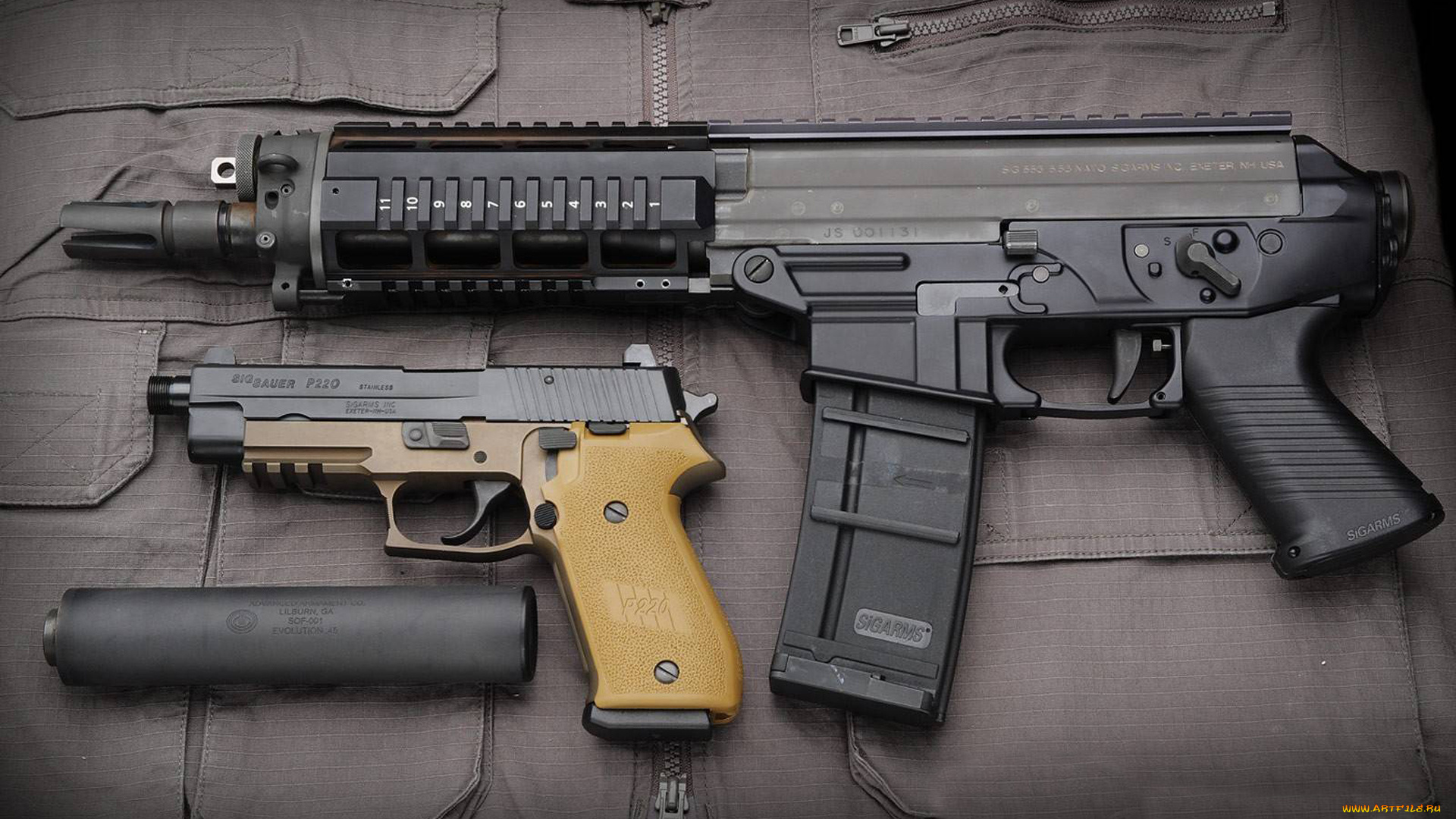 оружие, p220, пистолет, глушитель, sig, sauer, штурмовая, винтовка