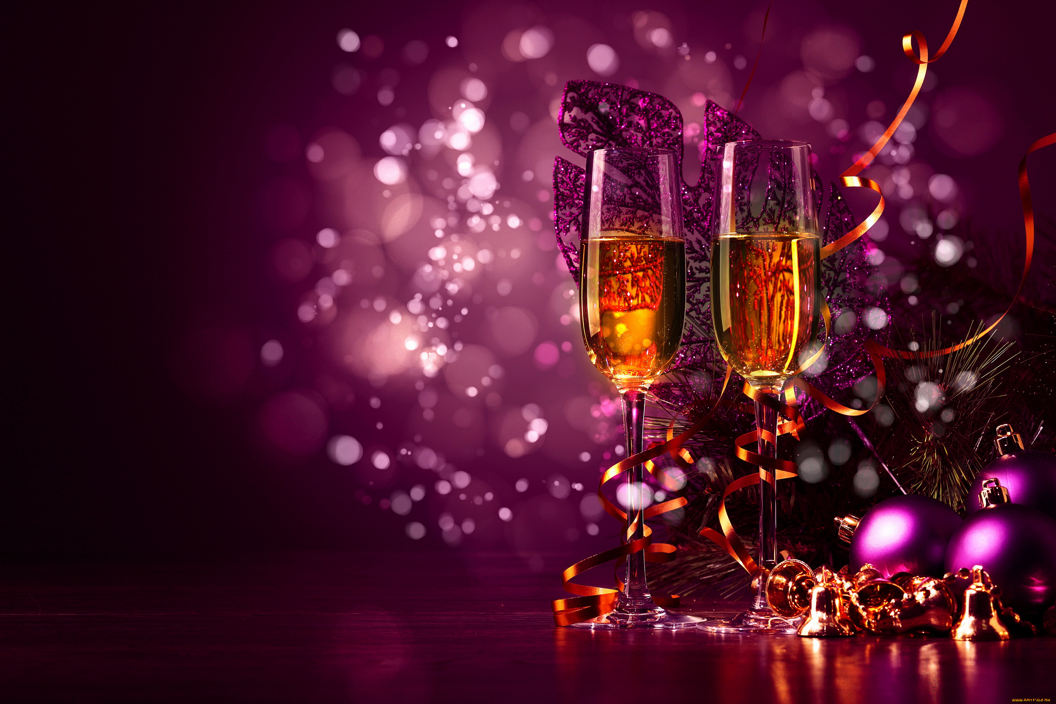 праздничные, угощения, мишура, шампанское, новый, год, фужеры