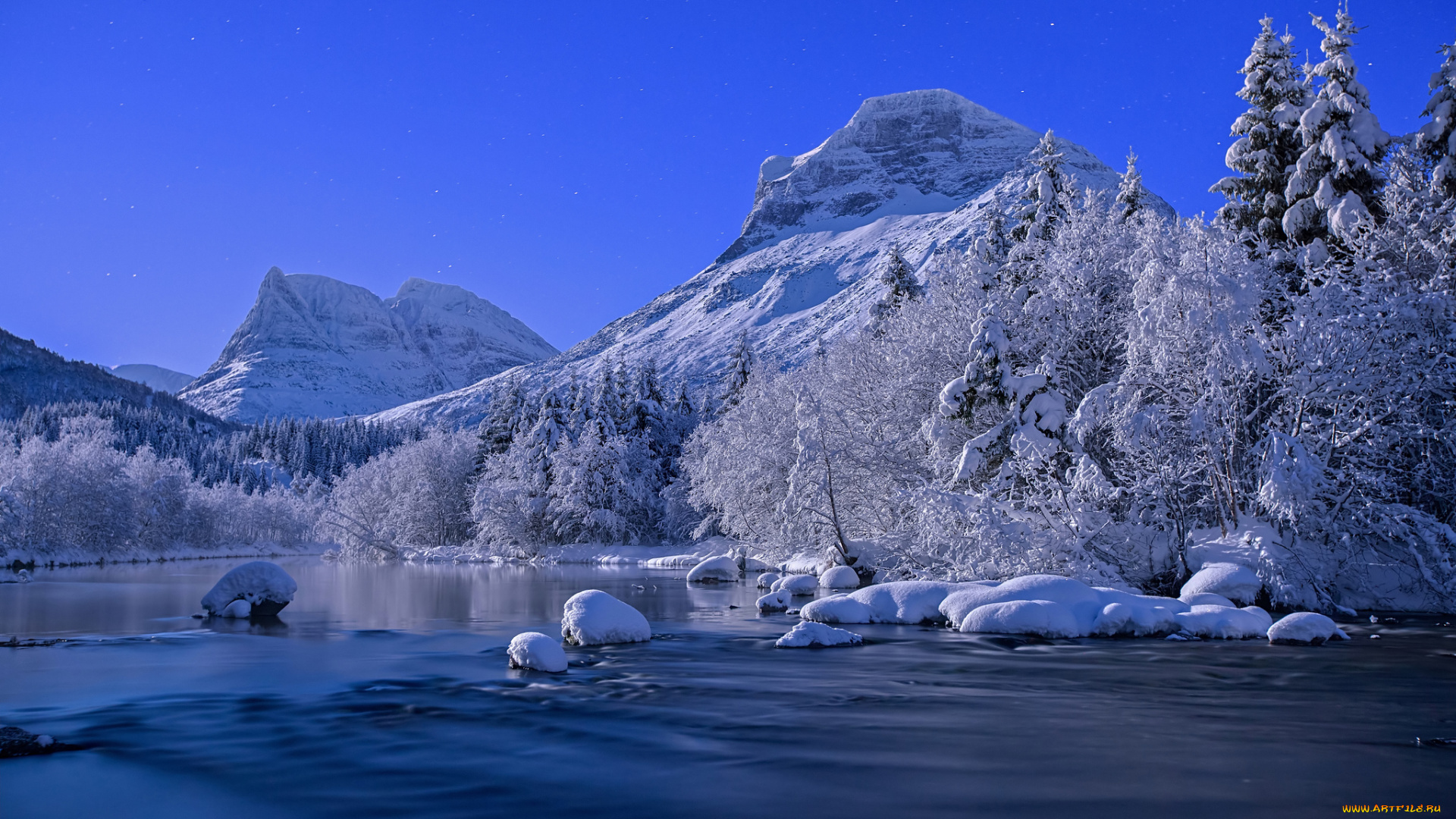 природа, зима, норвегия, река, снег, горы, деревья, пейзаж, norway