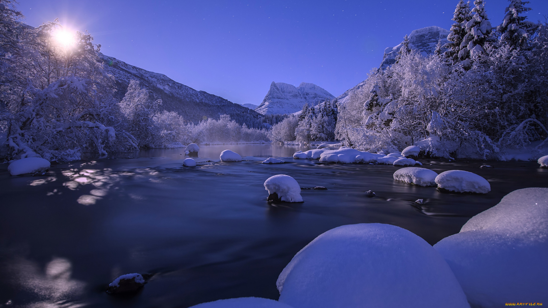природа, зима, norway, норвегия, река, снег, горы, пейзаж