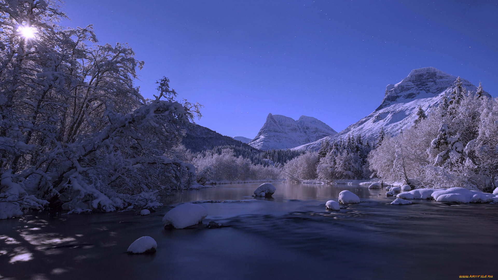 природа, зима, снег, деревья, горы, река, норвегия, norway, пейзаж