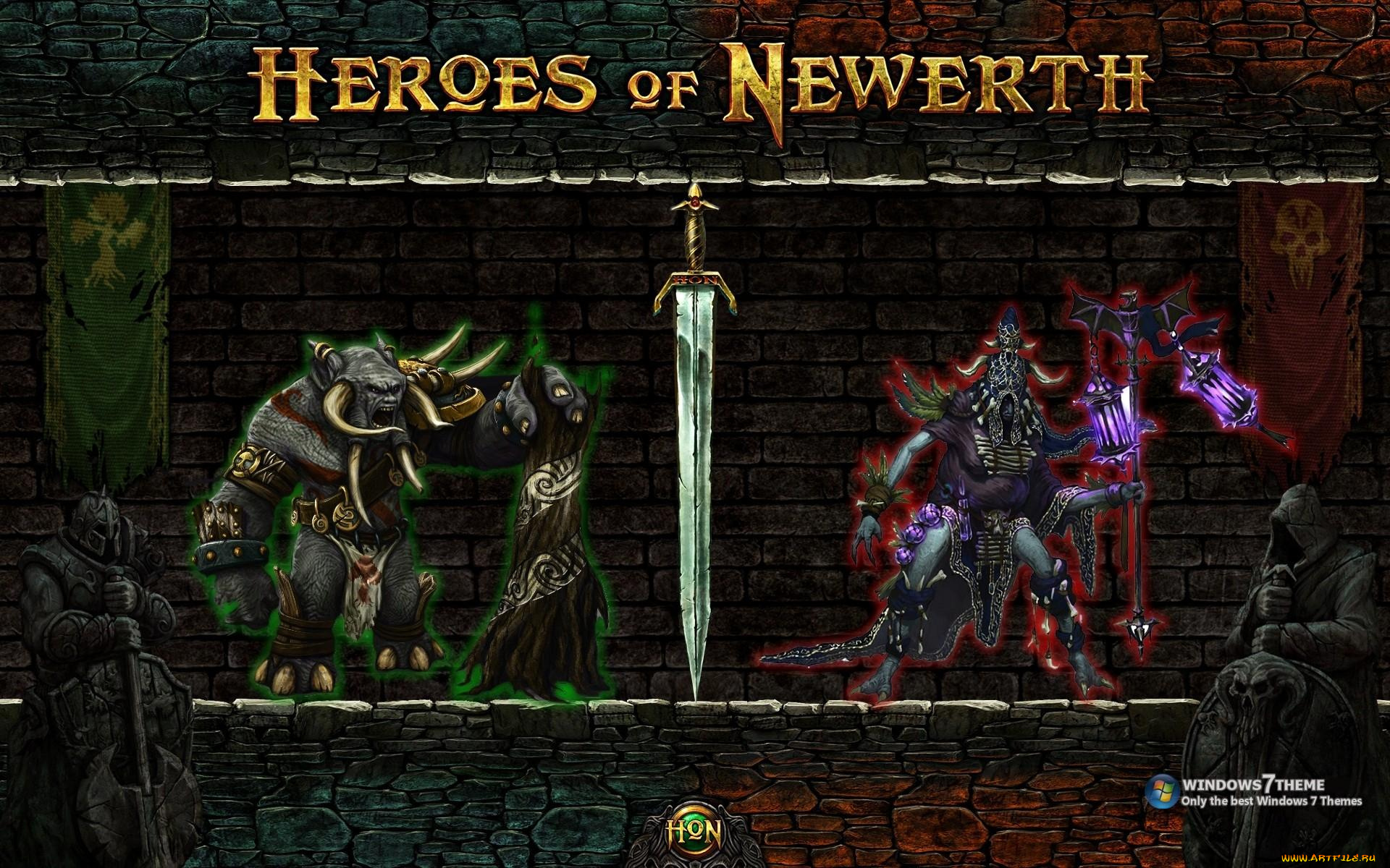 heroes, of, newerth, видео, игры, монстры, меч, стена, флаги