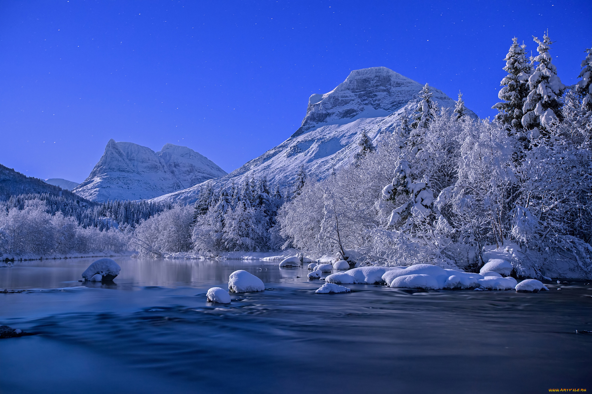 природа, зима, норвегия, река, снег, горы, деревья, пейзаж, norway