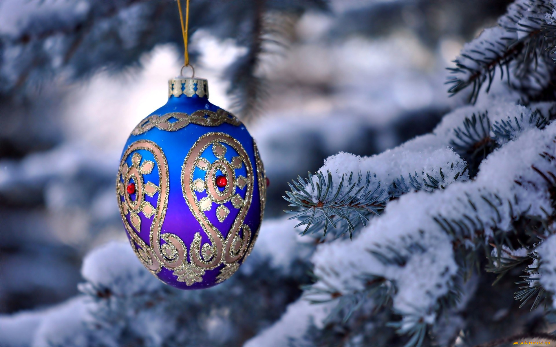праздничные, шары, украшение, снег, елка