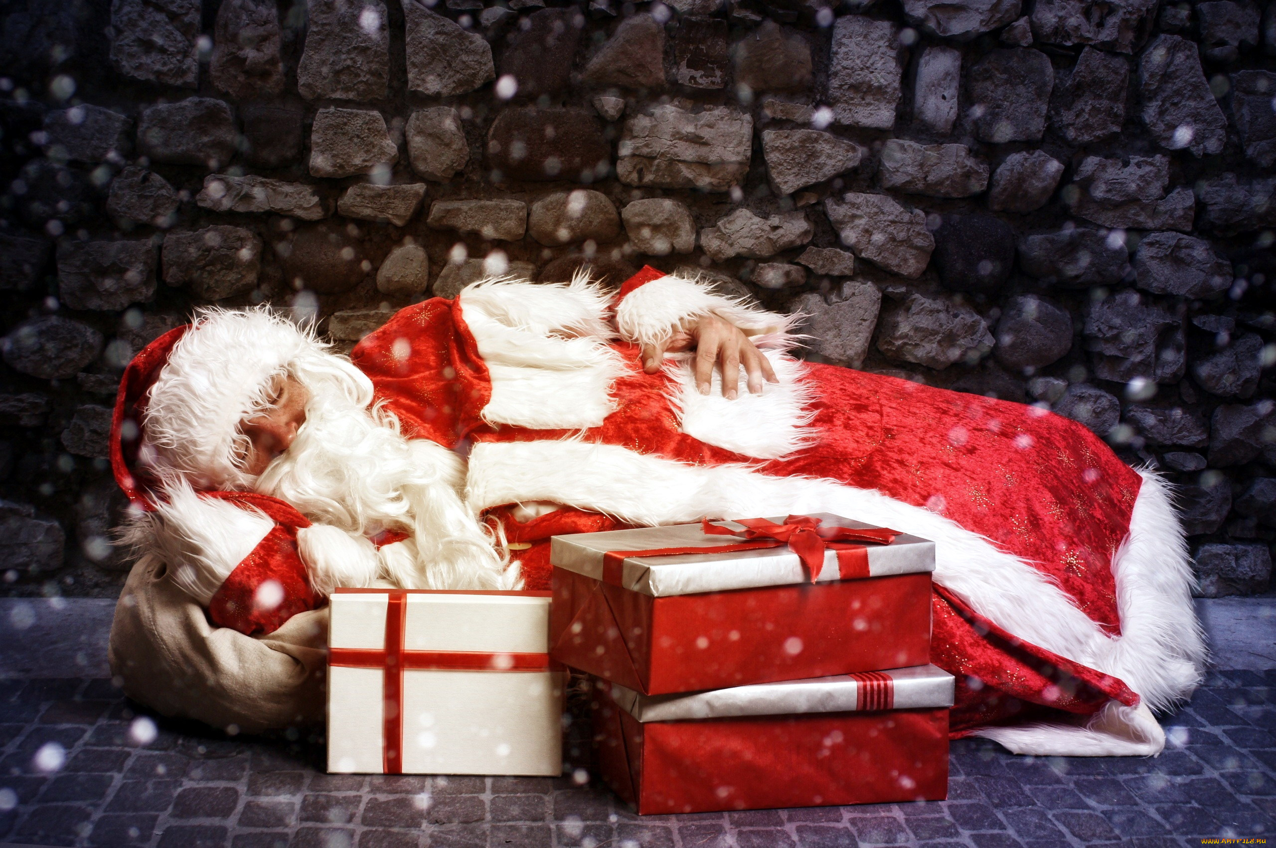 праздничные, дед, мороз, , санта, клаус, спящий, санта, подарки, мешок
