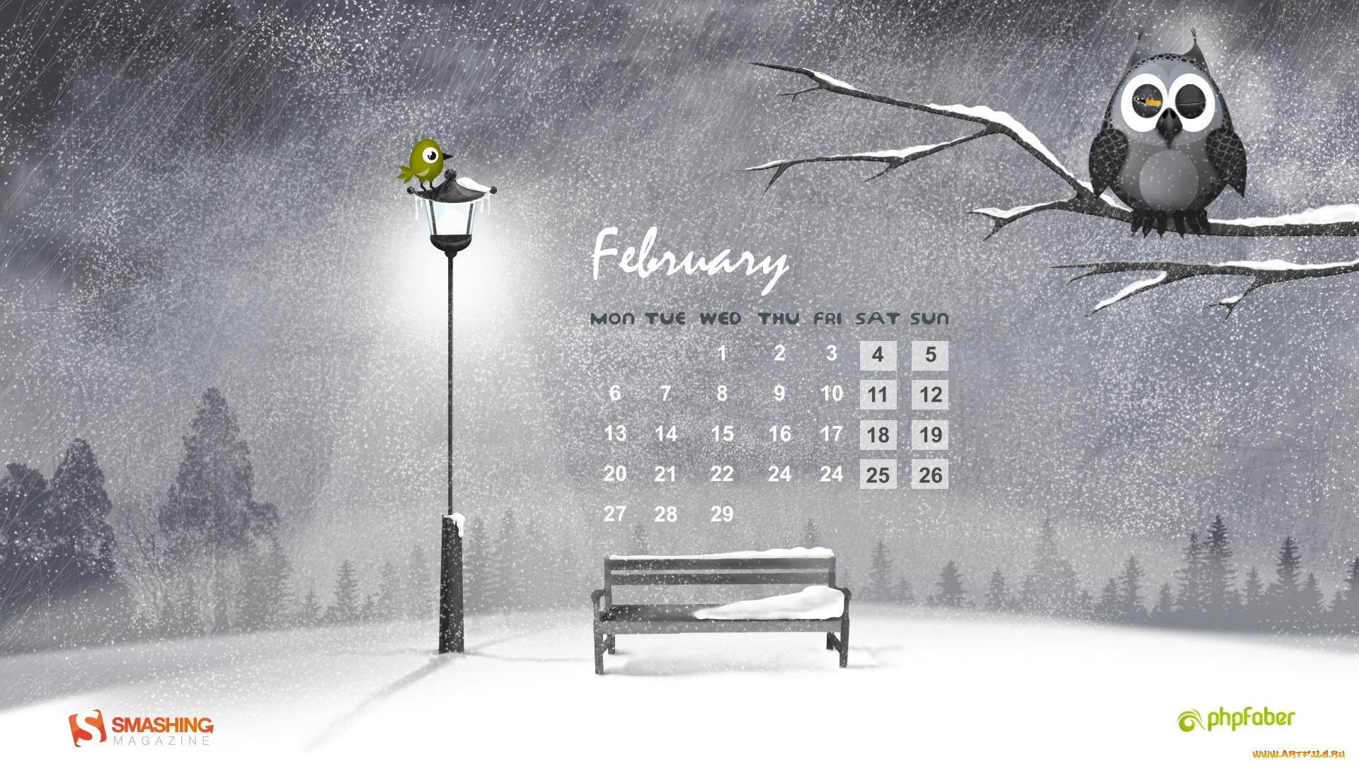 календари, рисованные, векторная, графика, снег, зима, фонарь, сова