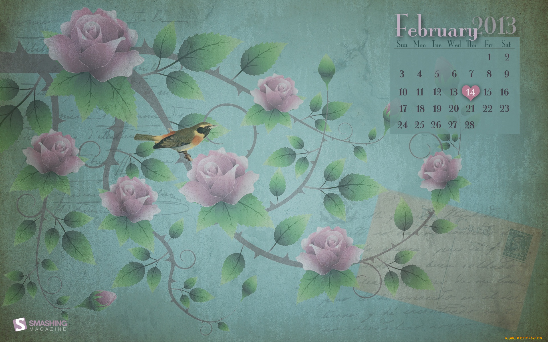 календари, рисованные, векторная, графика, розы, птица