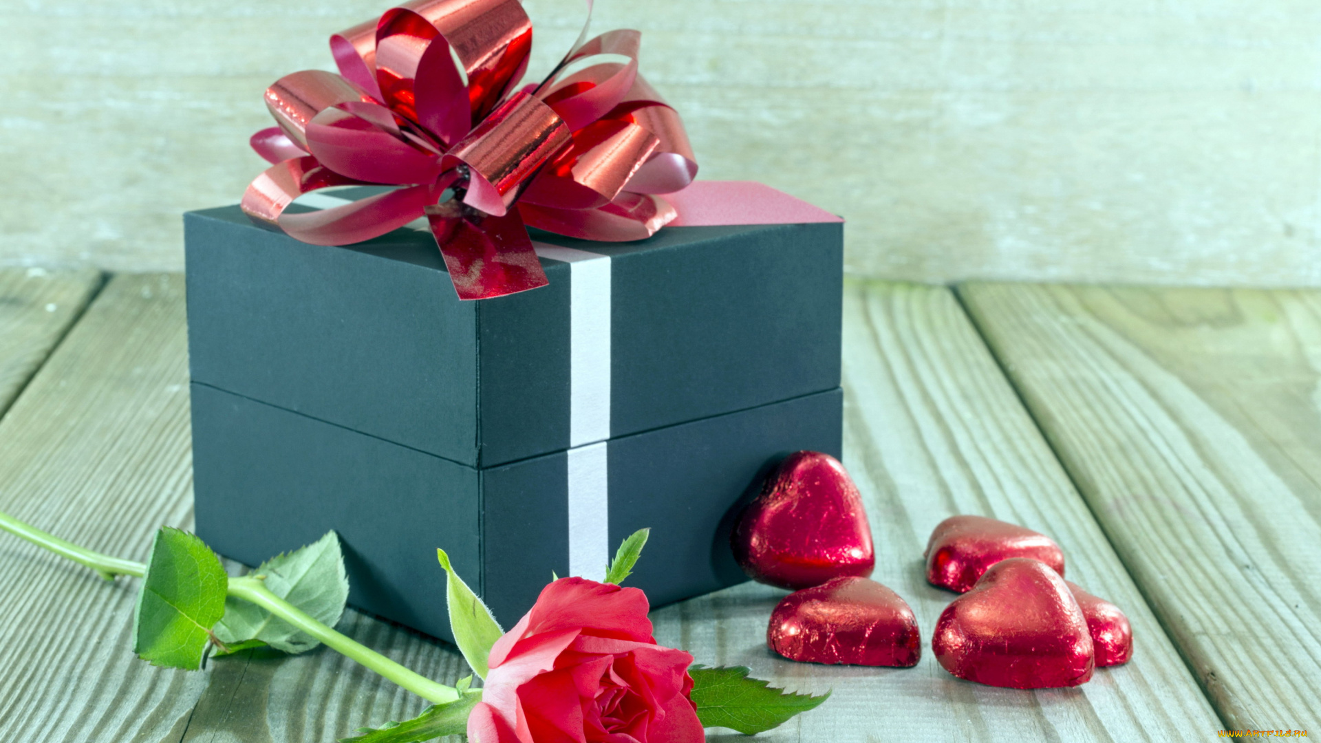 праздничные, подарки, и, коробочки, подарок, бант, роза, конфеты, сердечки