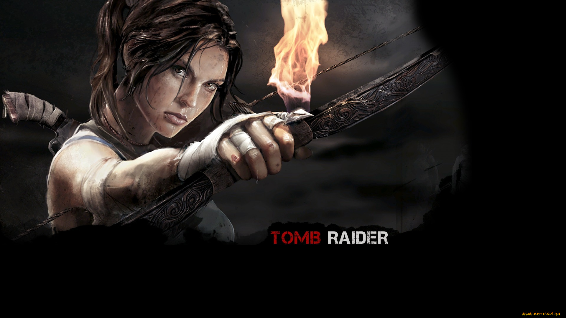 tomb, raider, 2013, видео, игры, стрела, лара, крофт, лук, огонь