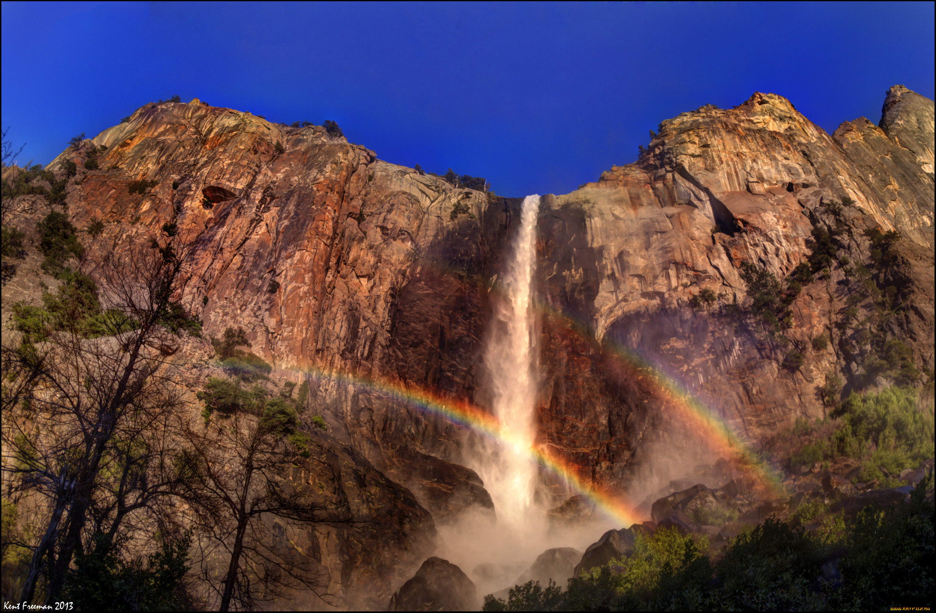 california, yosemite, national, park, природа, радуга, водопад, горы