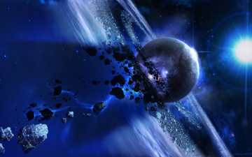 Картинка космос арт метеорит звезды планета