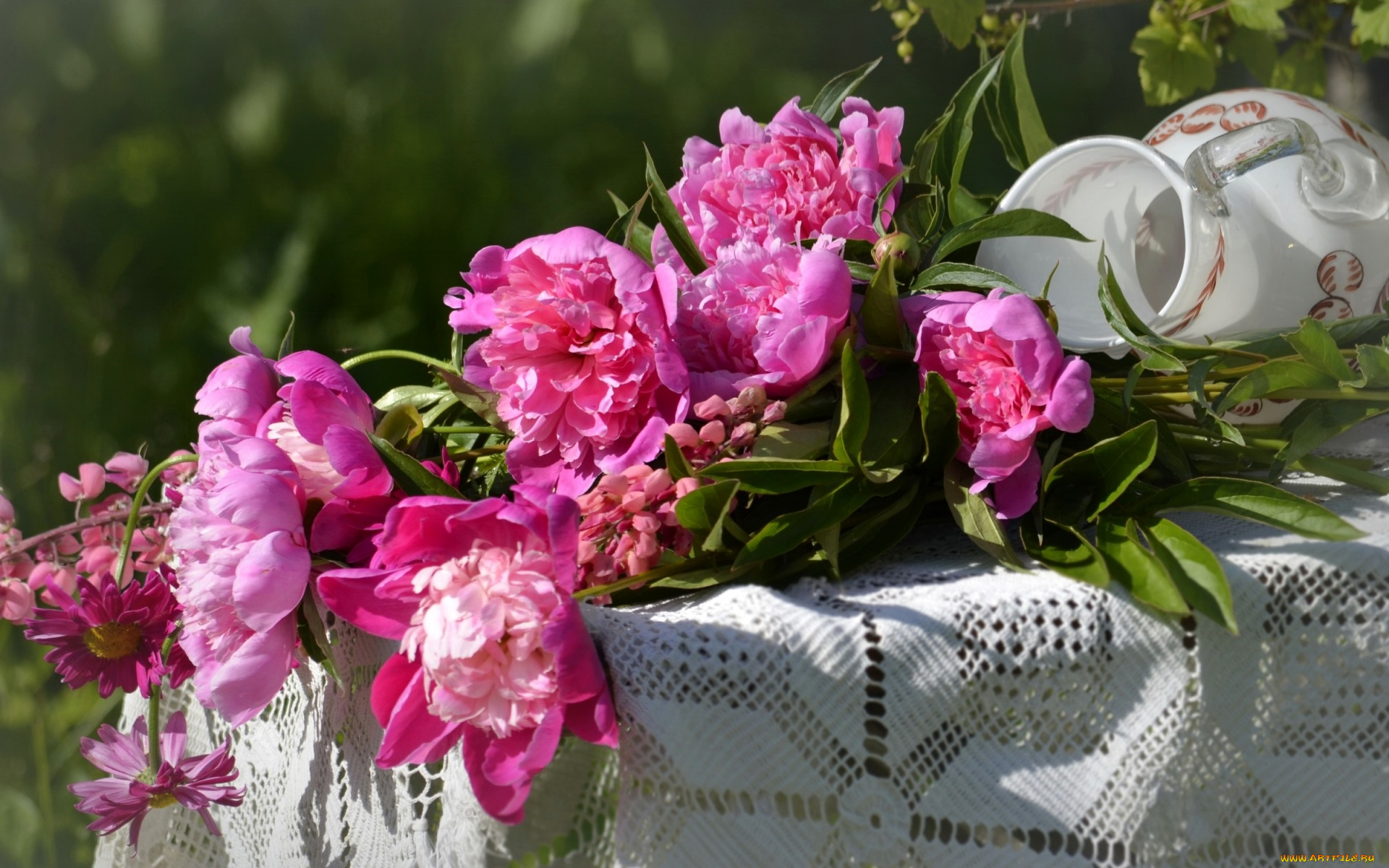 цветы, пионы, розовые, букет