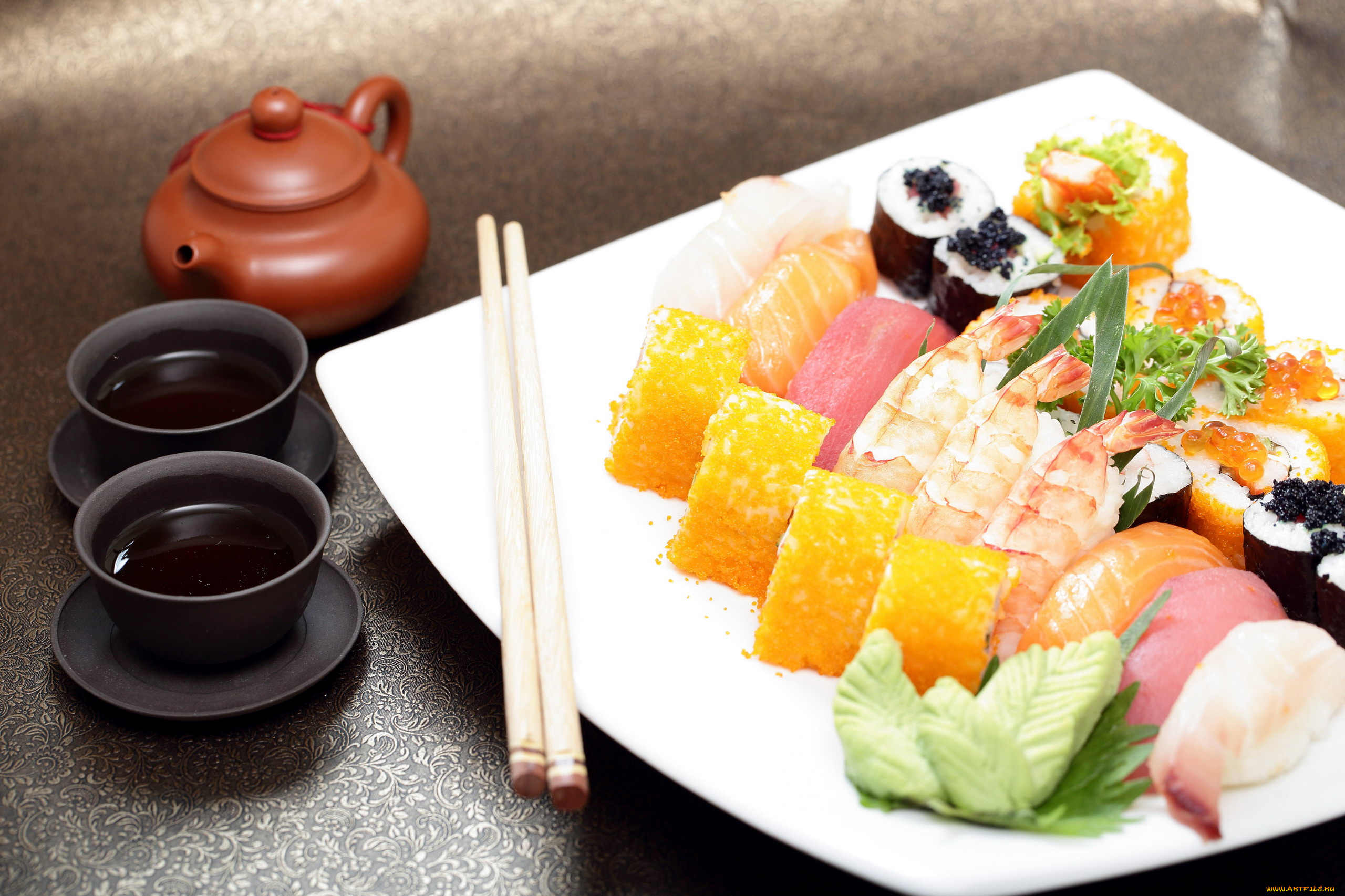 еда, рыба, , морепродукты, , суши, , роллы, креветки, чай, палочки, суши