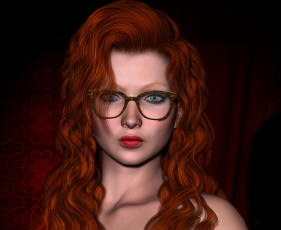 Картинка 3д+графика портрет+ portraits девушка взгляд фон рыжая очки