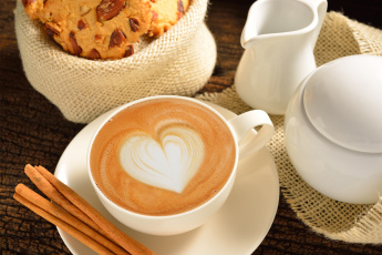 Картинка еда кофе +кофейные+зёрна сердце любовь чашка coffe love heart молоко какао