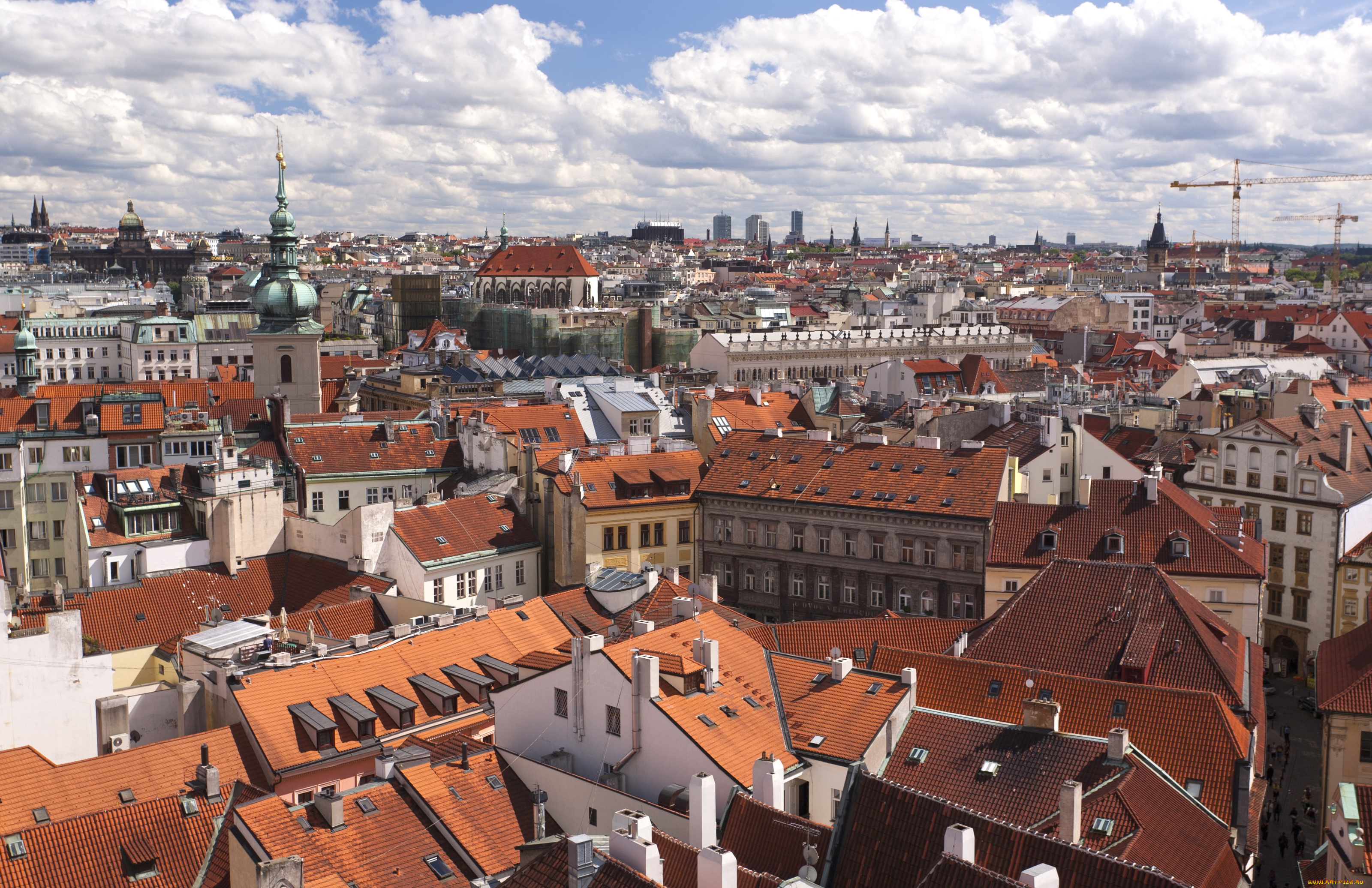 города, прага, Чехия, крыши, панорама