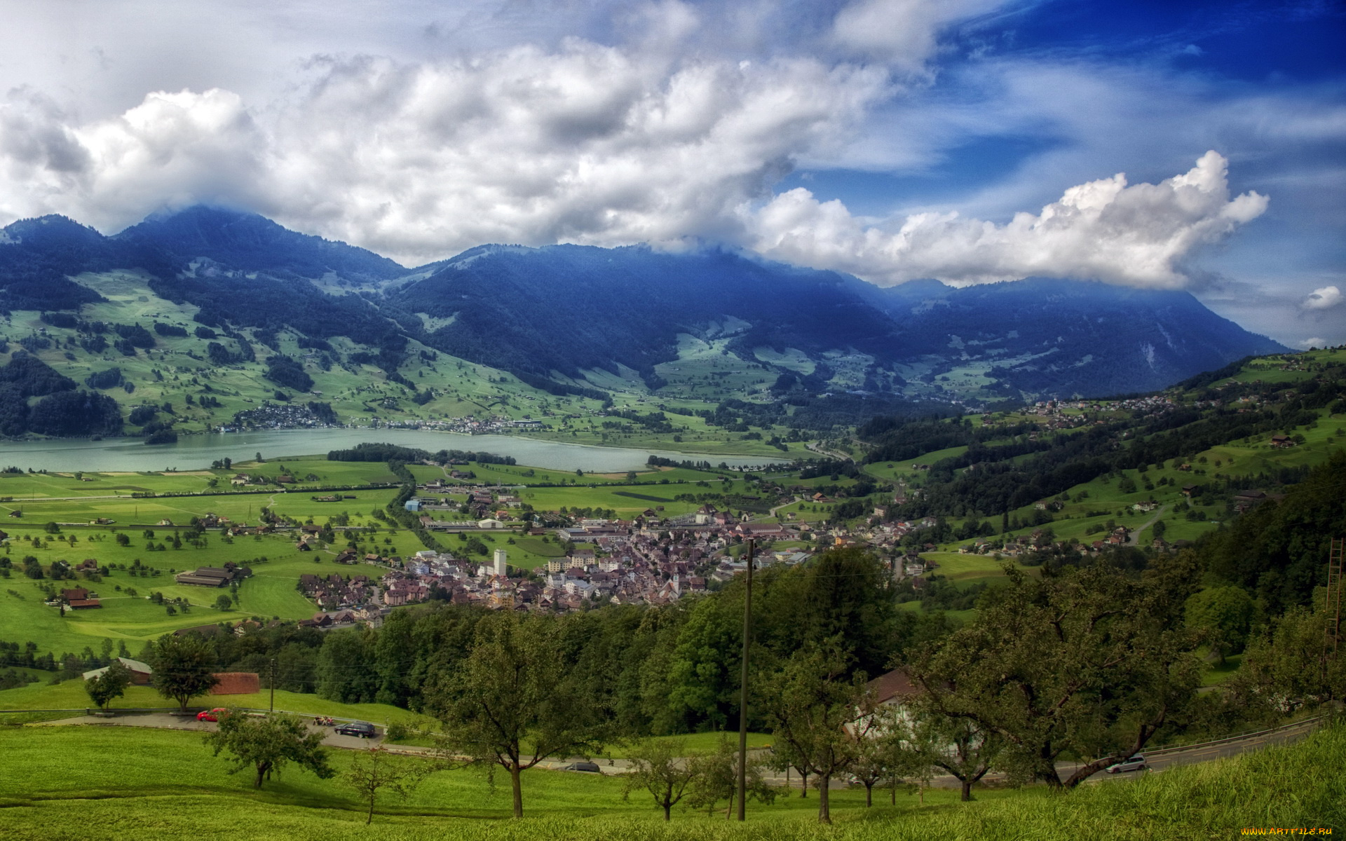 швейцария, швиц, штайнен, города, пейзажи, дома, горы, долина