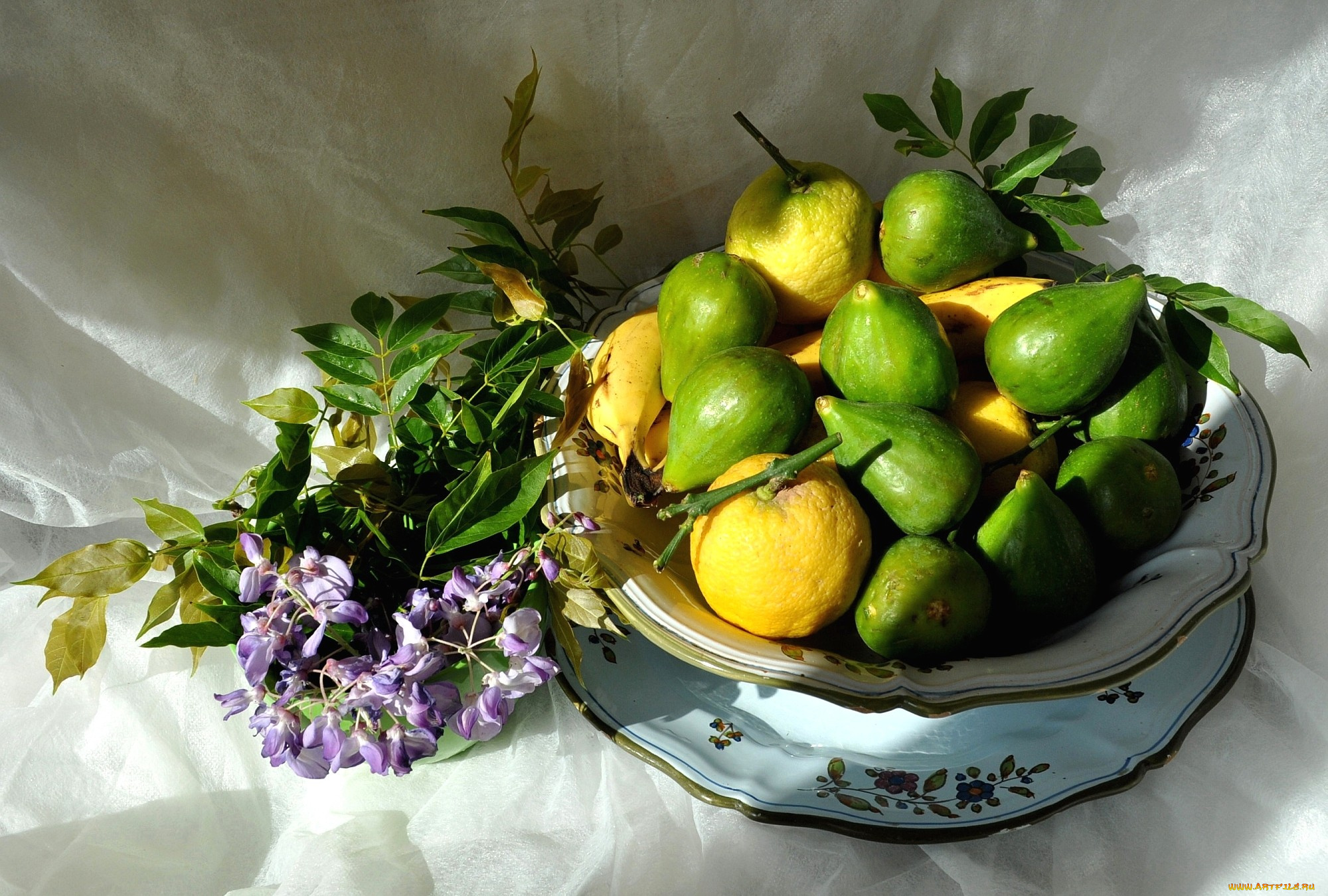 еда, фрукты, ягоды, инжир, лимоны, цветы