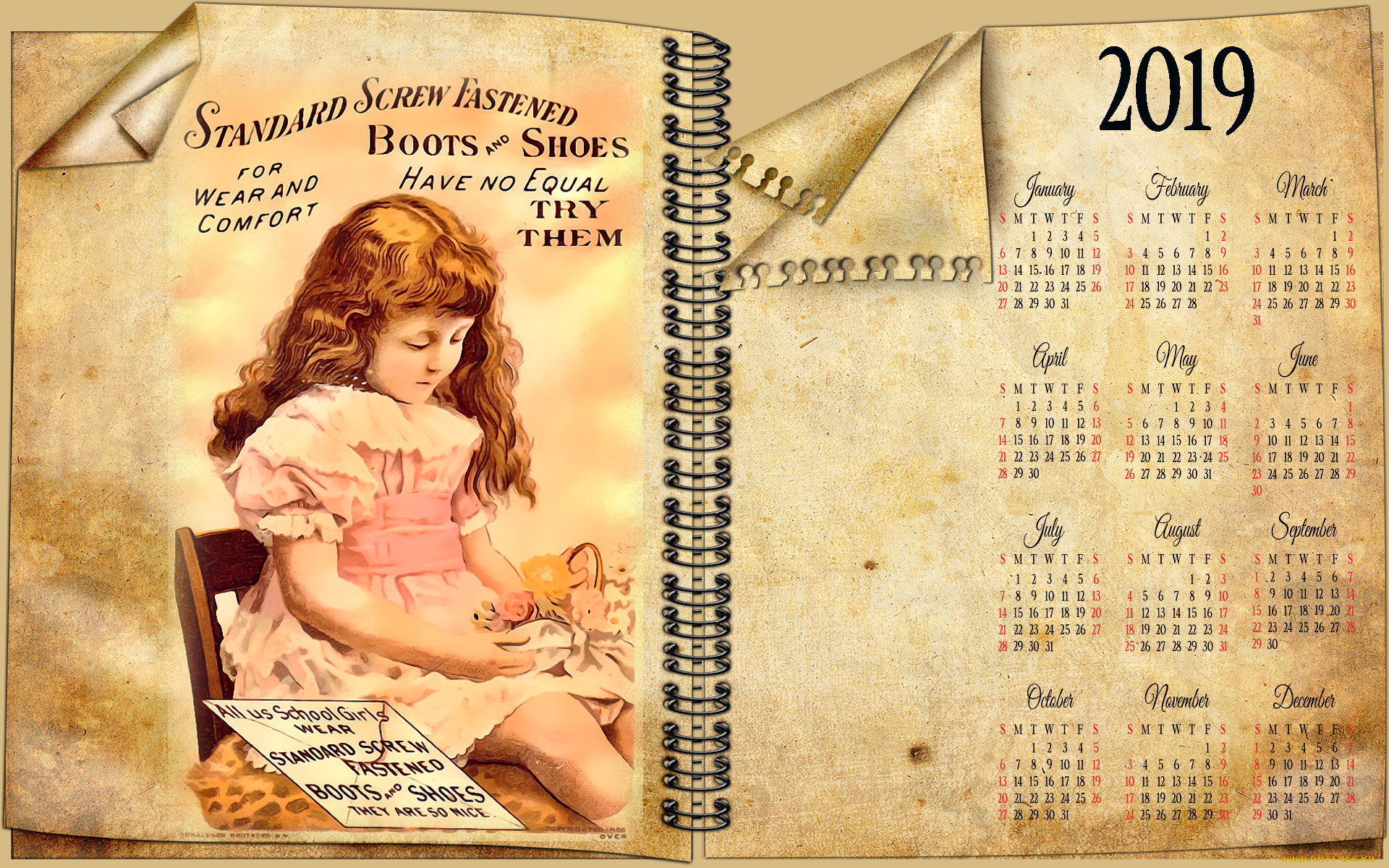 календари, рисованные, , векторная, графика, цветы, девочка