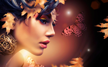 Картинка девушки -unsort+ лица +портреты листья серьги макияж бабочки девушка
