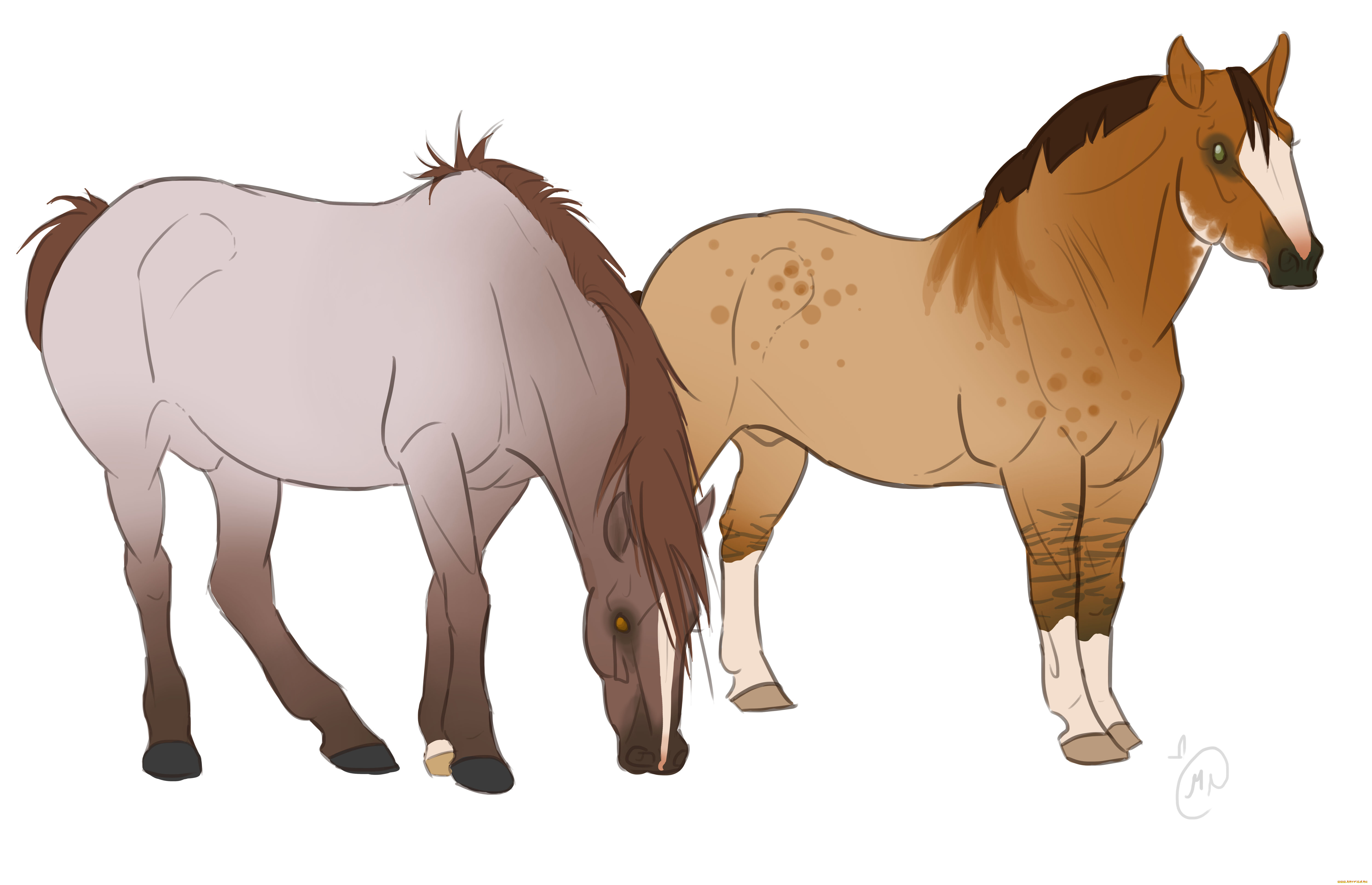 рисованное, животные, , лошади, лошади, фон