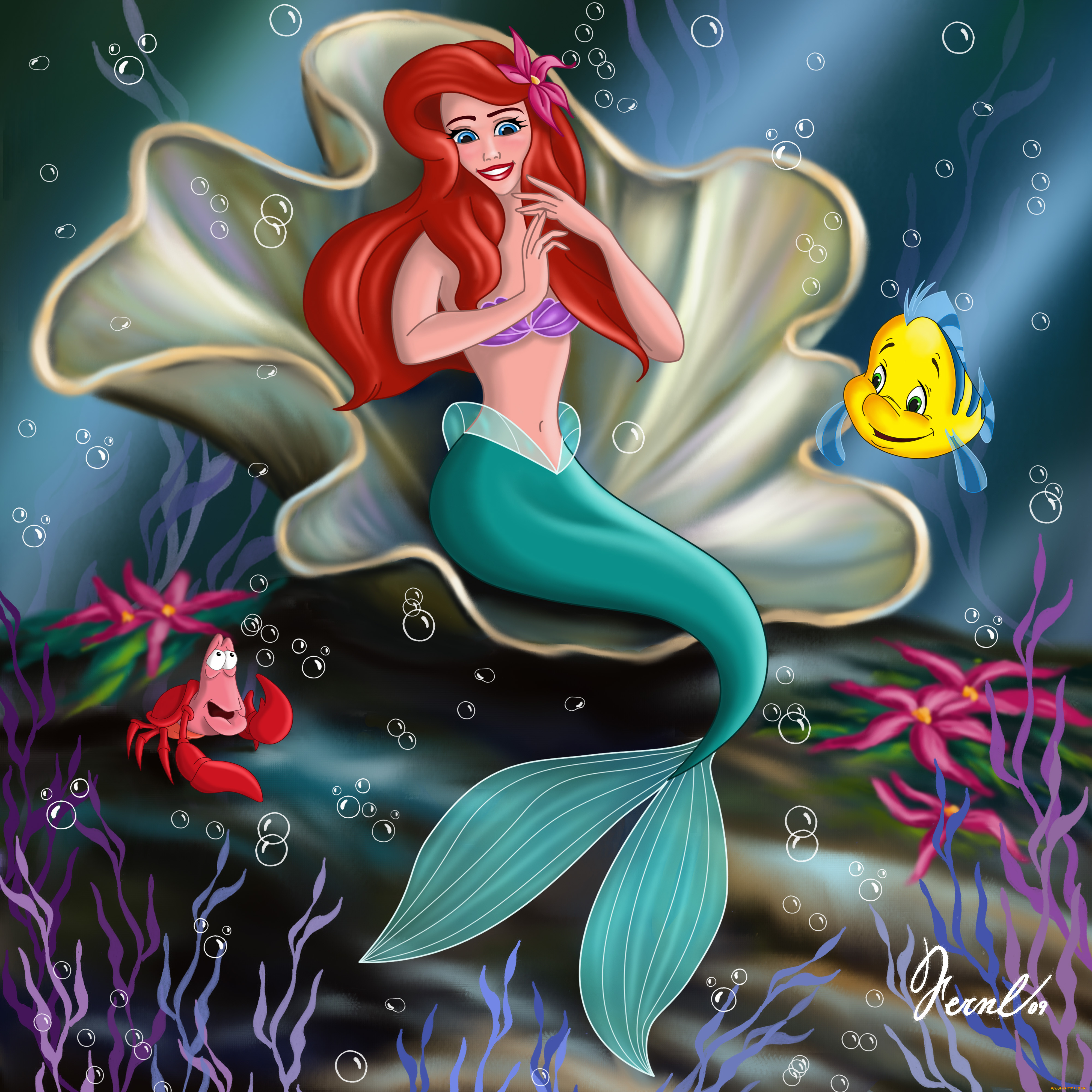 мультфильмы, the, little, mermaid, рыбы, русалка
