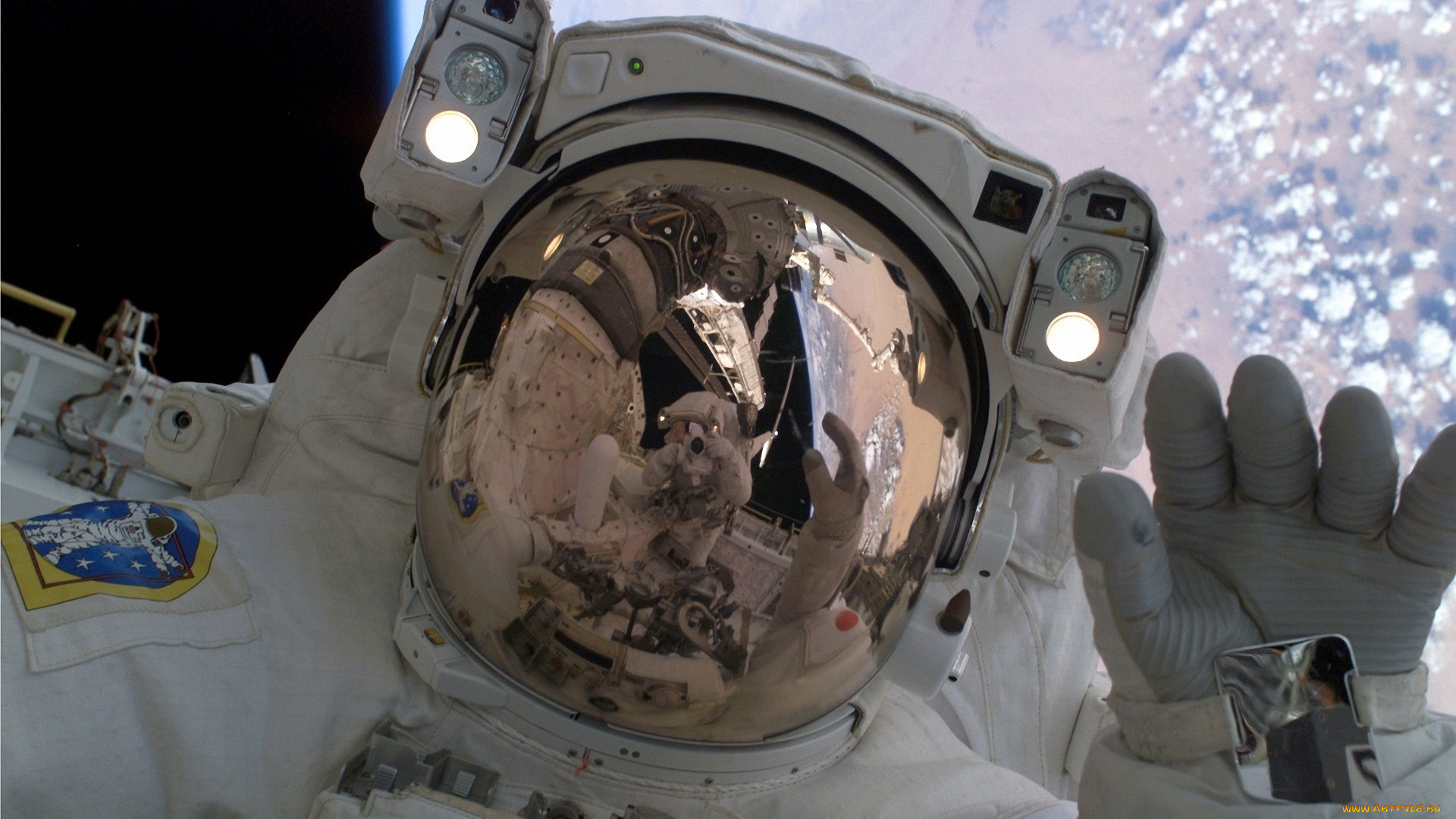 космос, астронавты, космонавты, космонавт, отражение, шлем, планета