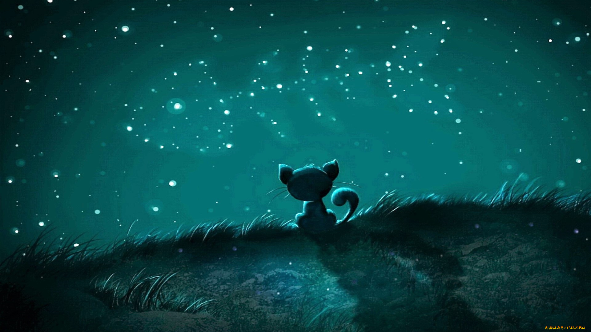 рисованное, животные, , коты, кот, небо, созвездие