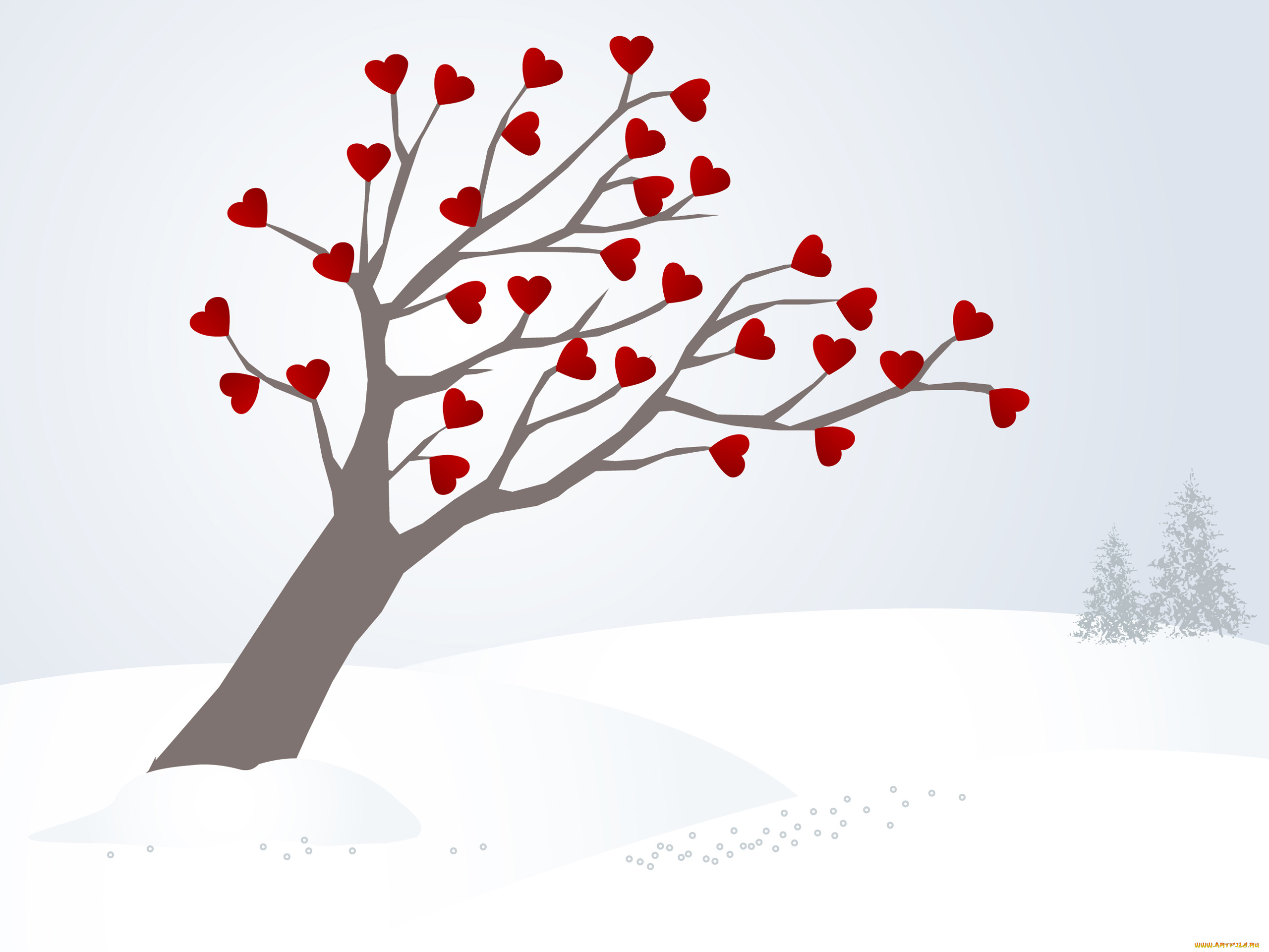 векторная, графика, сердечки, , hearts, зима, ветер, сердечки, дерево