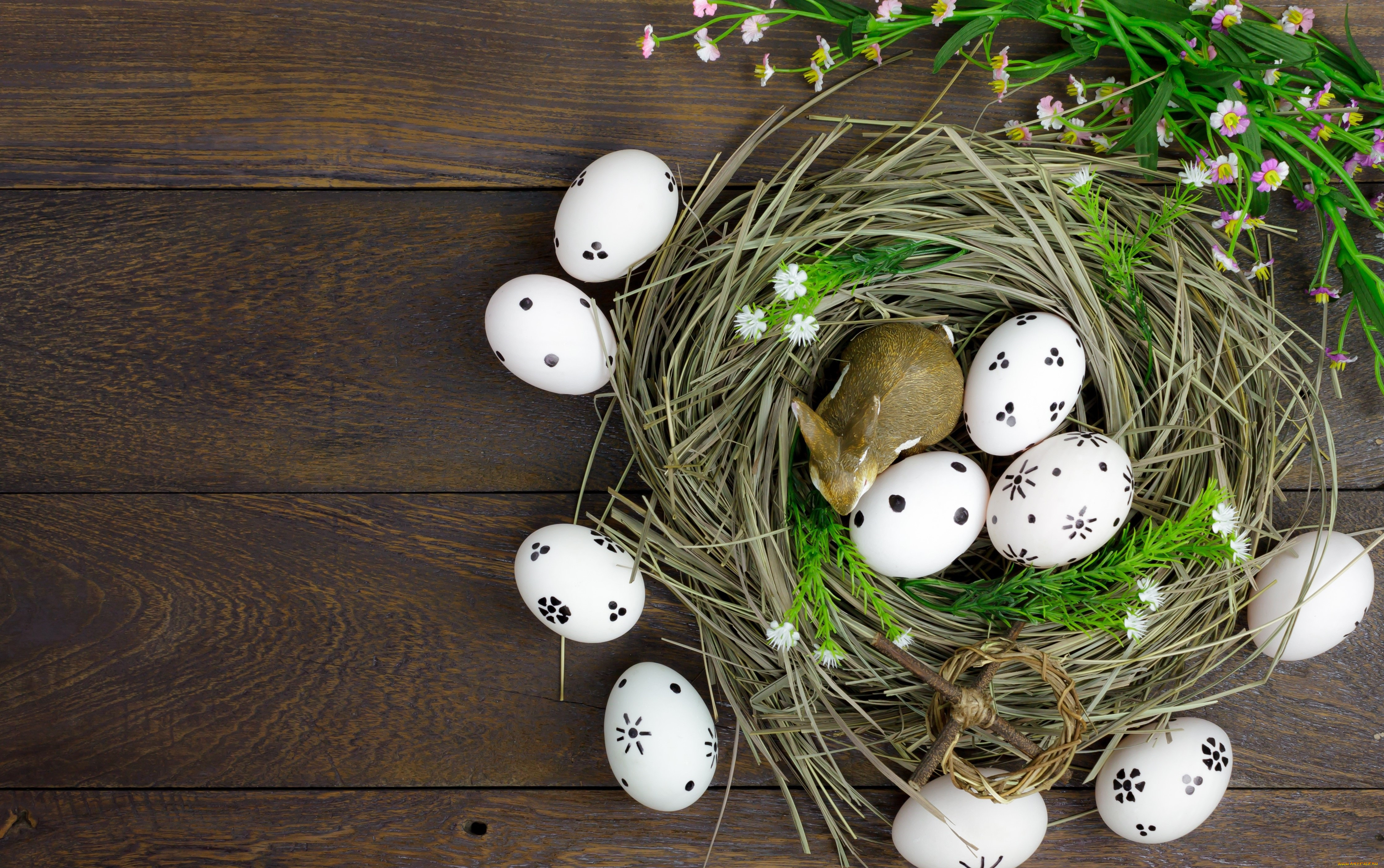 праздничные, пасха, весна, сено, яйца, wood, easter, decoration, flowers, eggs, цветы, spring, happy
