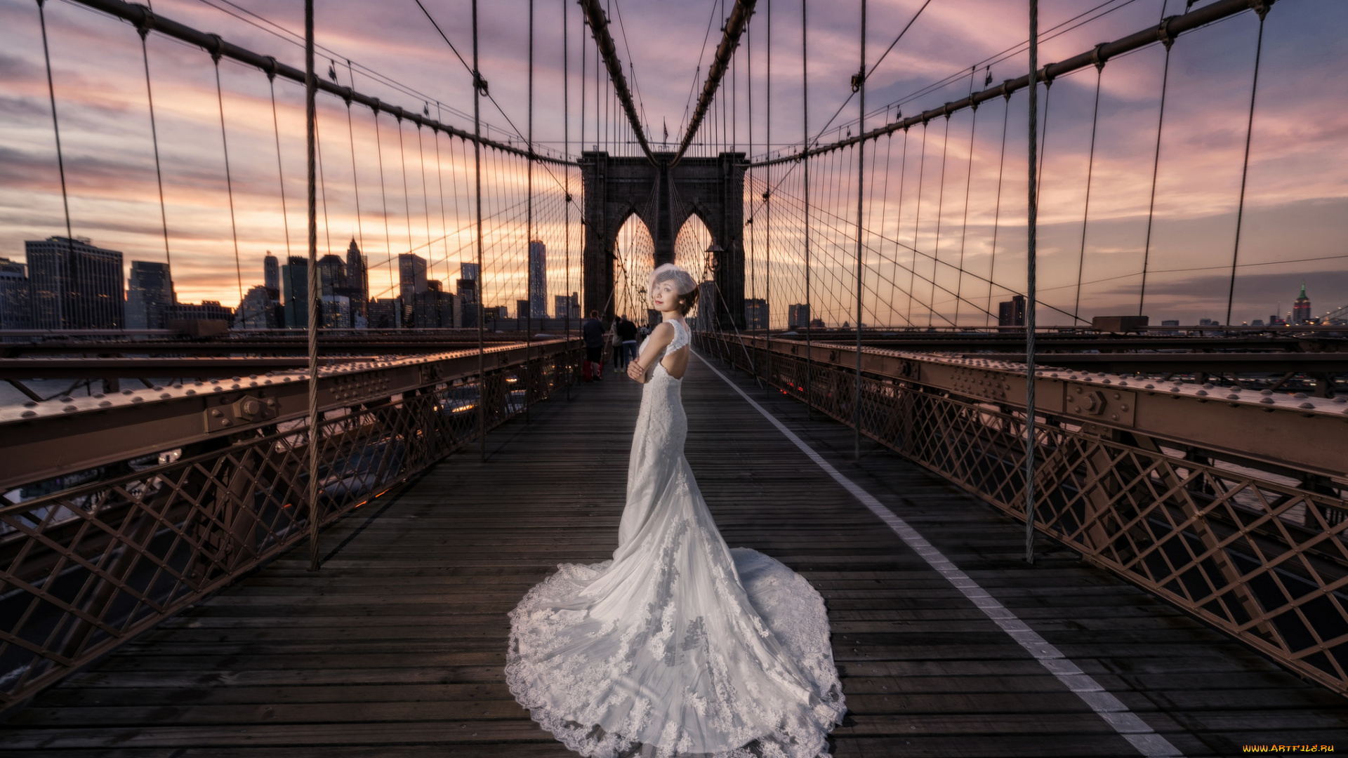 девушки, -unsort, , азиатки, свадебное, платье, невеста, свадьба, мост, город, нью-йорк, бруклинский, brooklyn, bridge, new, york, city