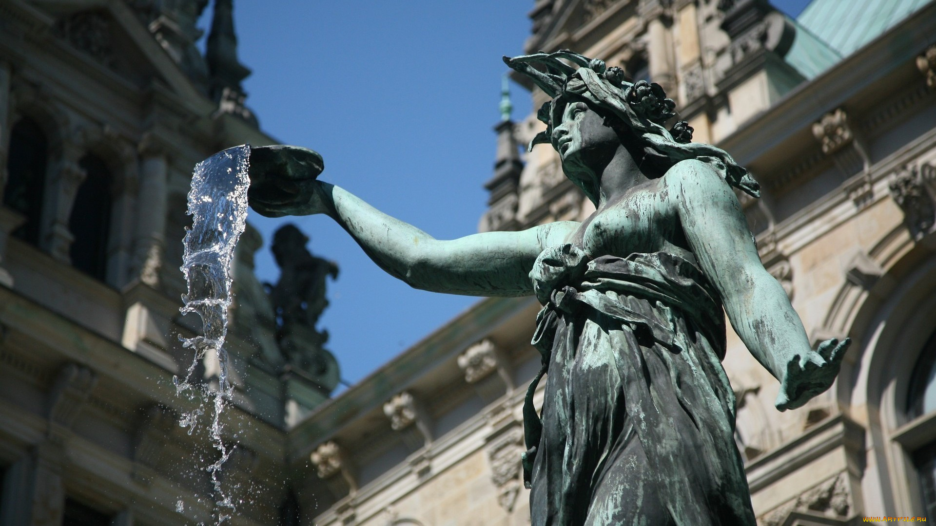 города, -, фонтаны, вода, фонтан, германия, статуя