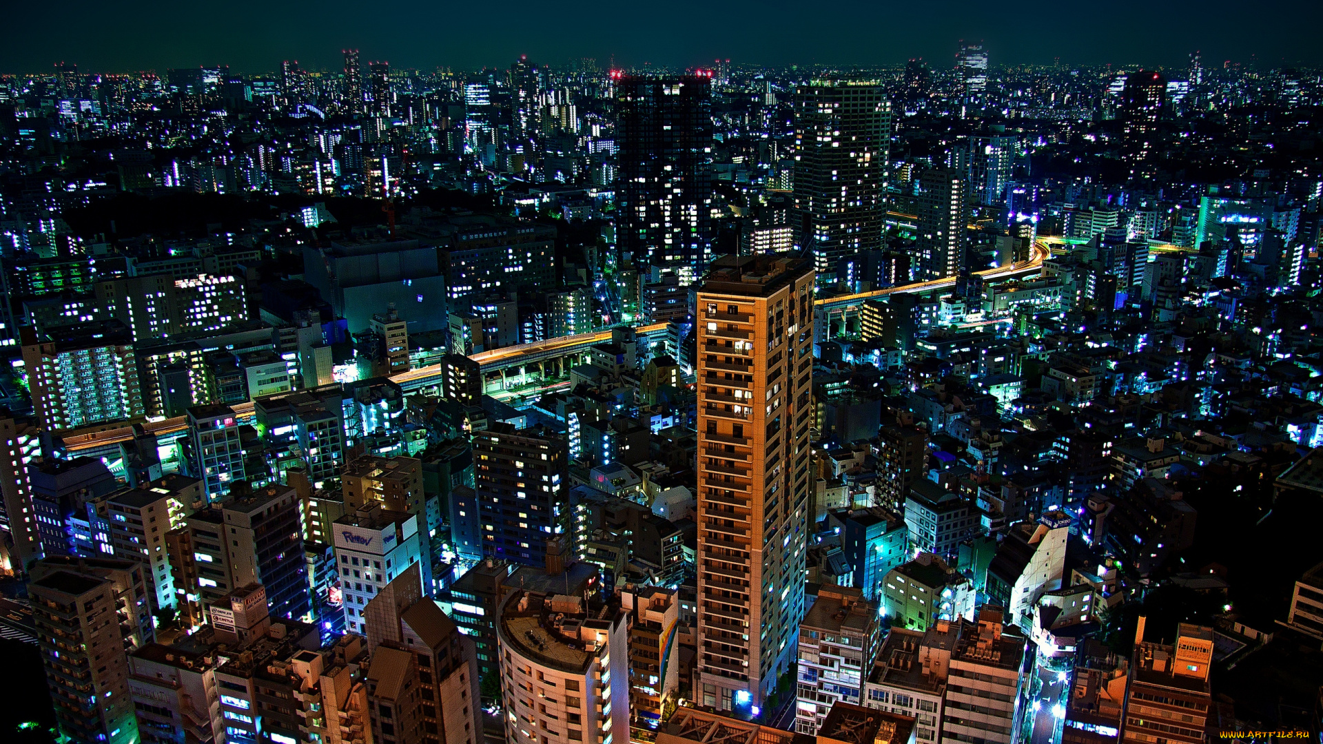 города, токио, Япония, hdr, огни, ночь