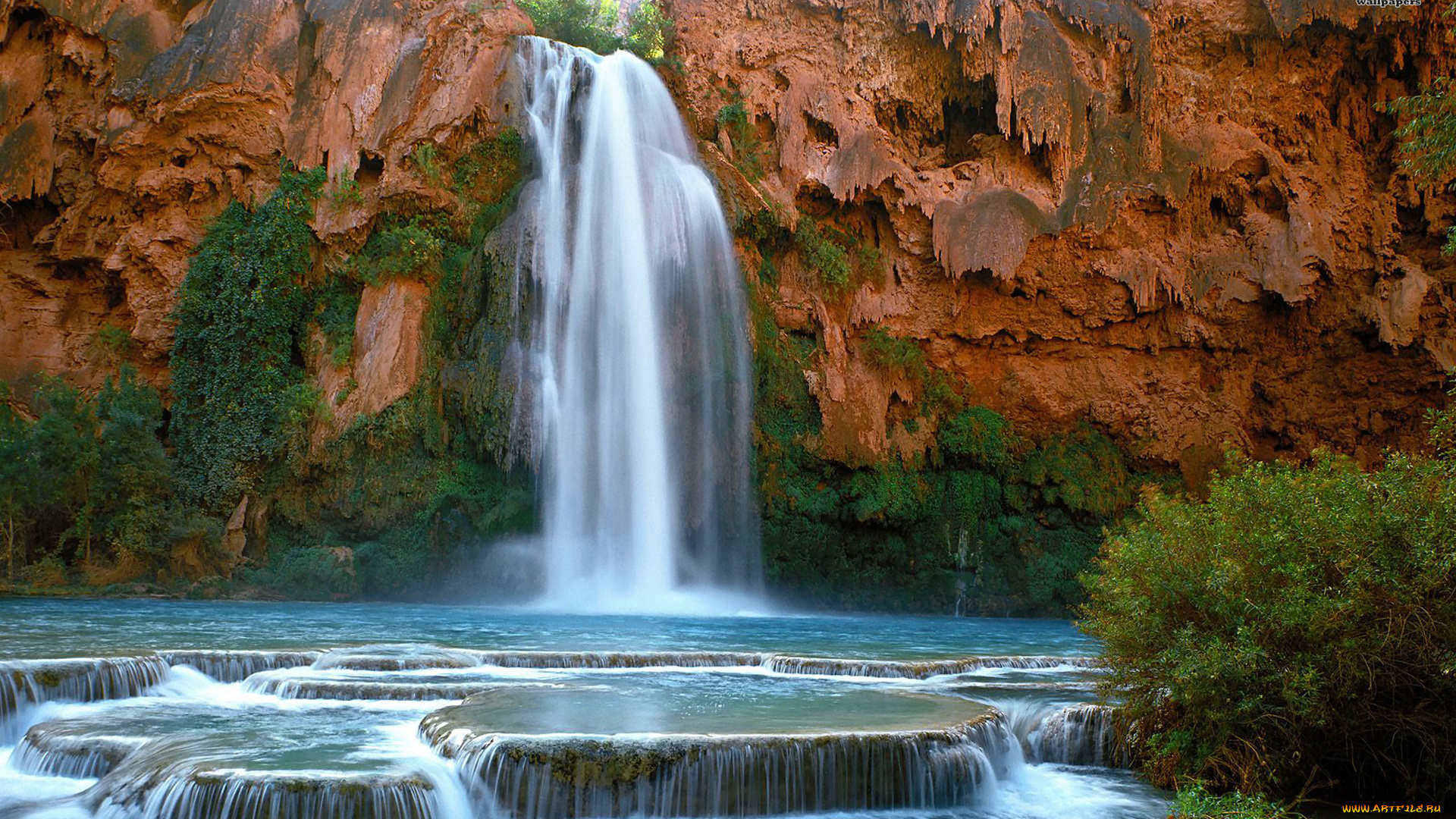 havasu, falls, природа, водопады, скалы, водопад, река, пороги