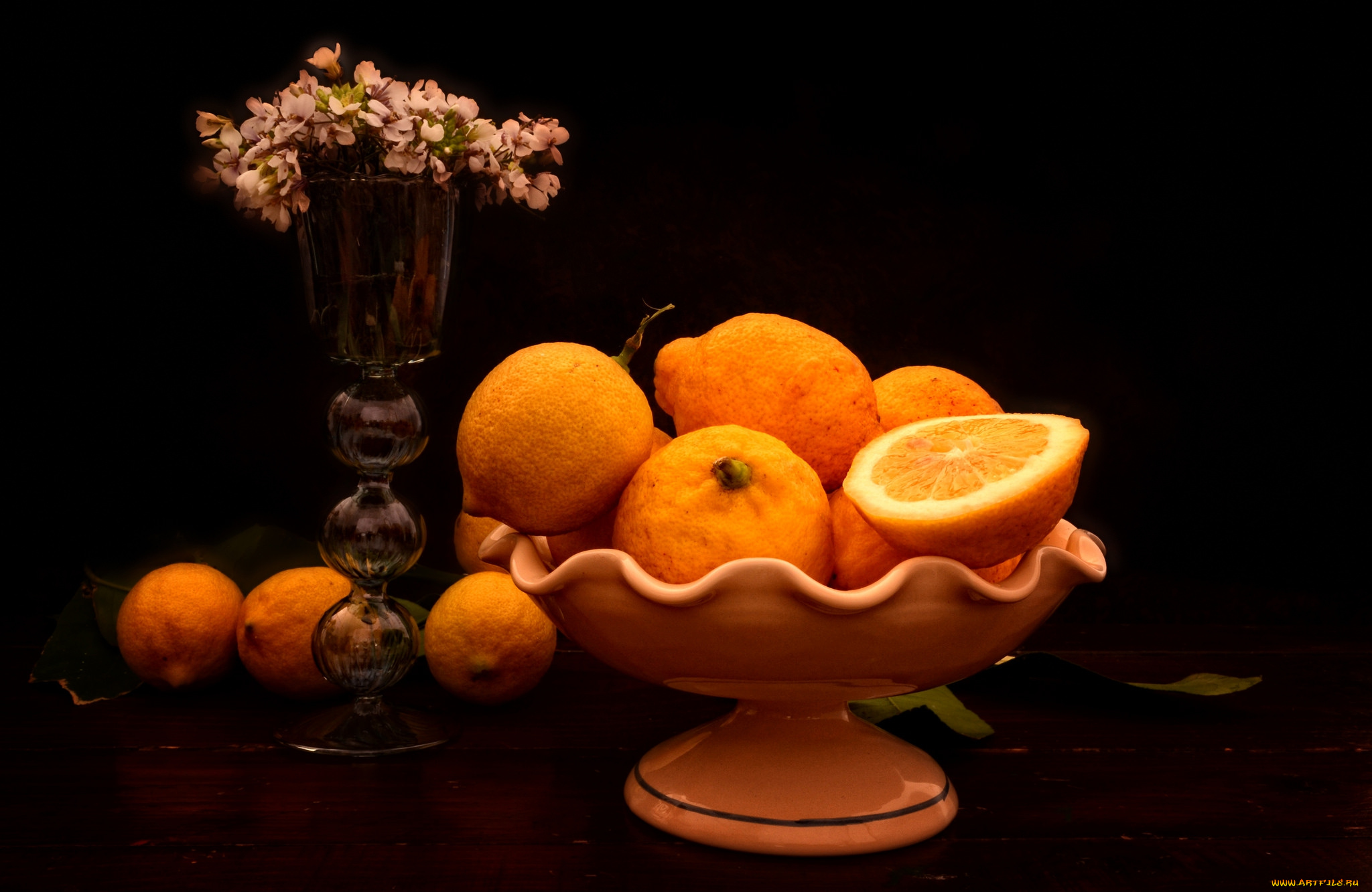 еда, цитрусы, ваза, апельсины