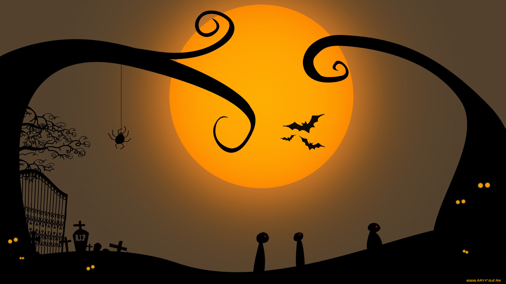 праздничные, хэллоуин, летучие, мыши, паук, луна