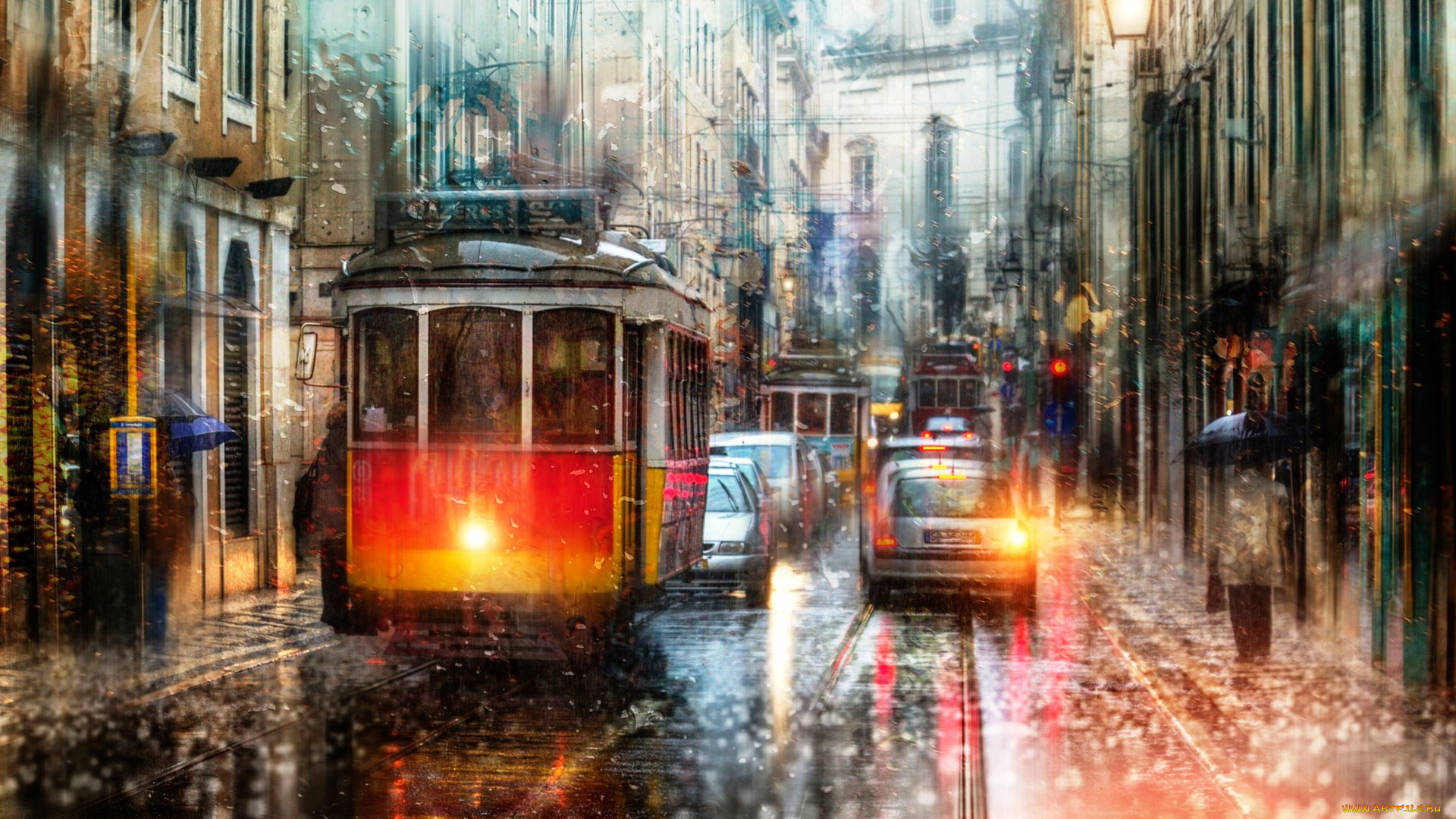 лиссабон, , португалия, города, лиссабон, , португалия, дождь, трамваи, дома, осень, улица