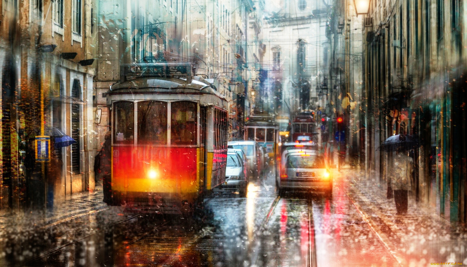 лиссабон, , португалия, города, лиссабон, , португалия, дождь, трамваи, дома, осень, улица