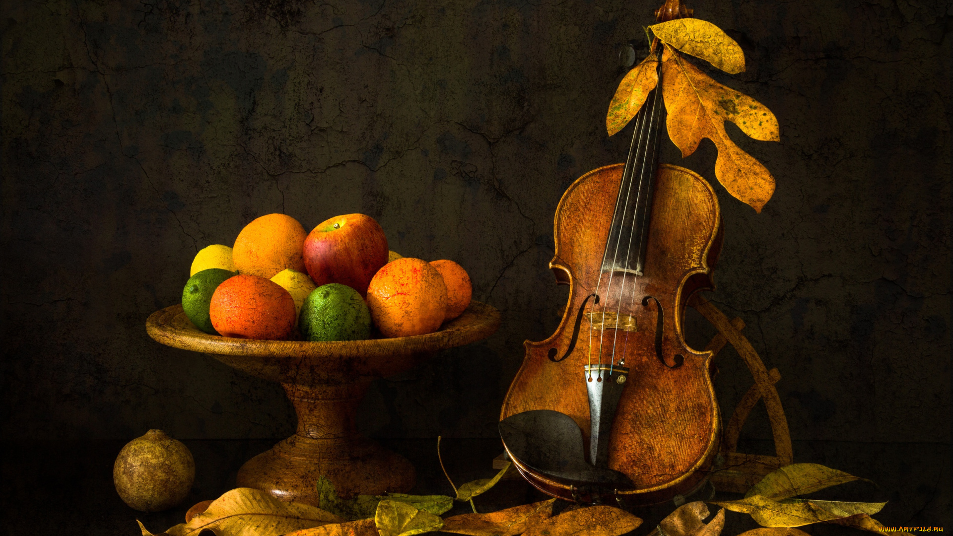 музыка, -музыкальные, инструменты, скрипка, листья, фрукты, autumn, mood