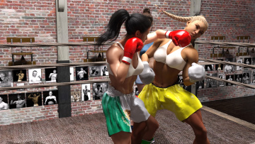 Картинка 3д+графика спорт+ sport взгляд девушки ринг фон бокс