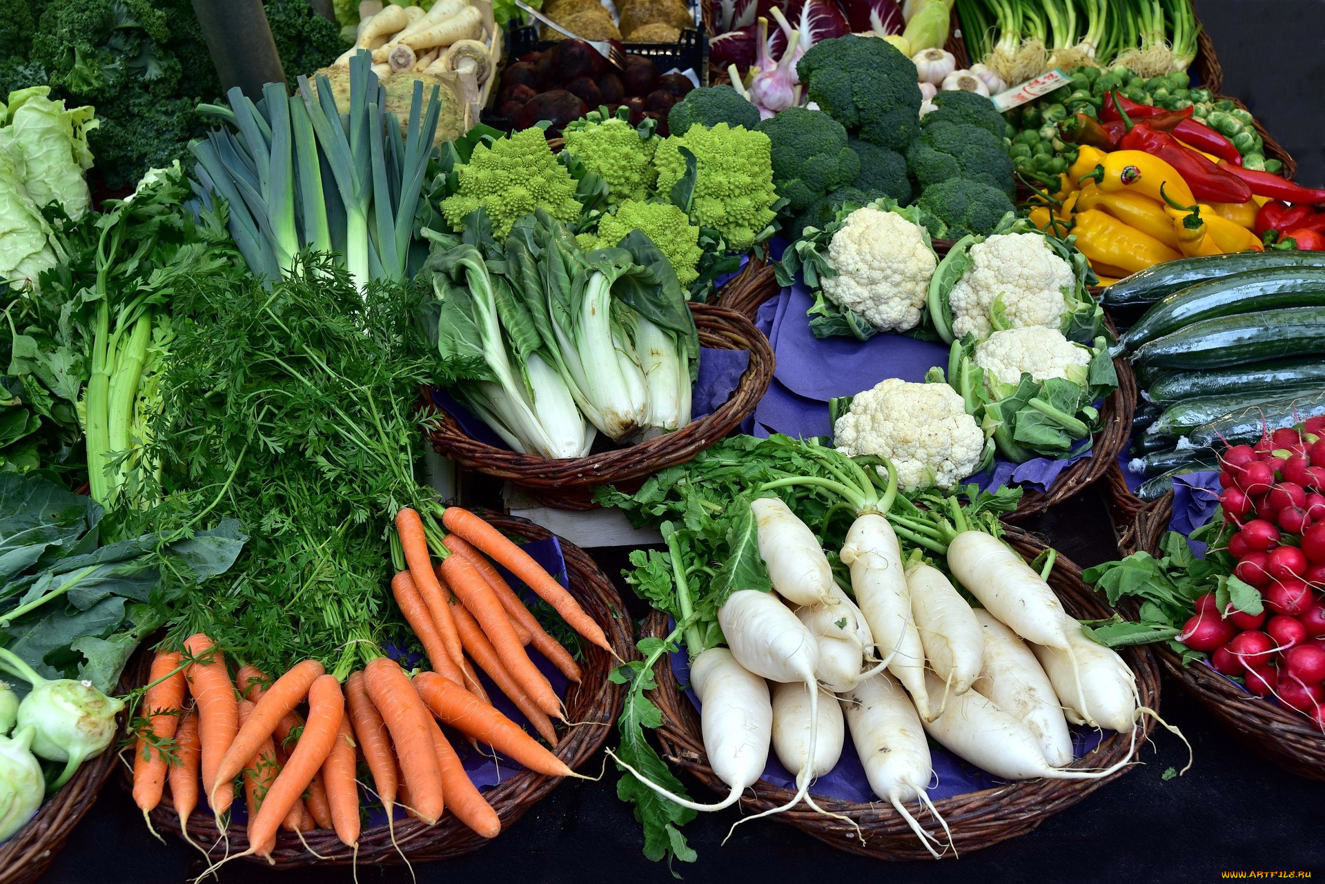 еда, овощи, редис, перец, брокколи, порей, морковь