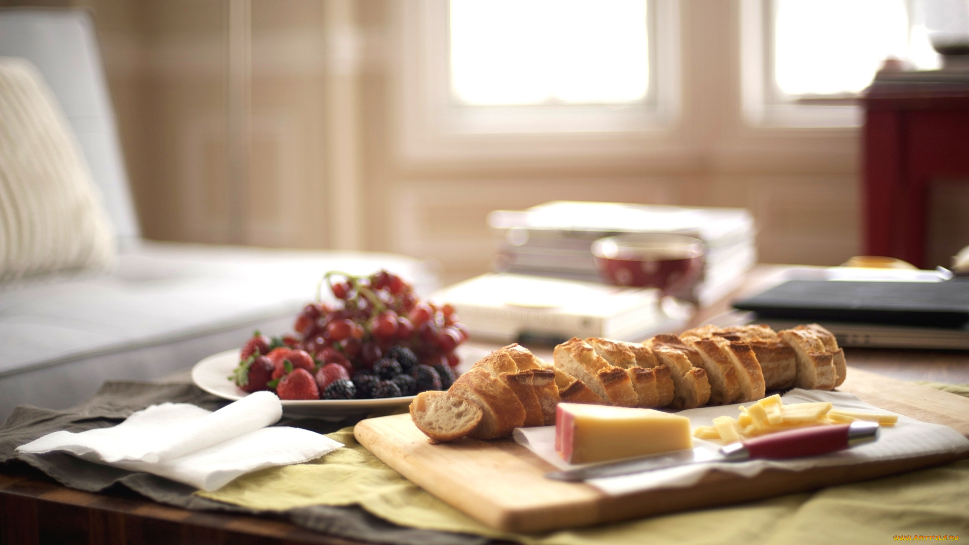 завтрак, еда, разное, французская, булка, утро, фрукты, стол, сыр, доска