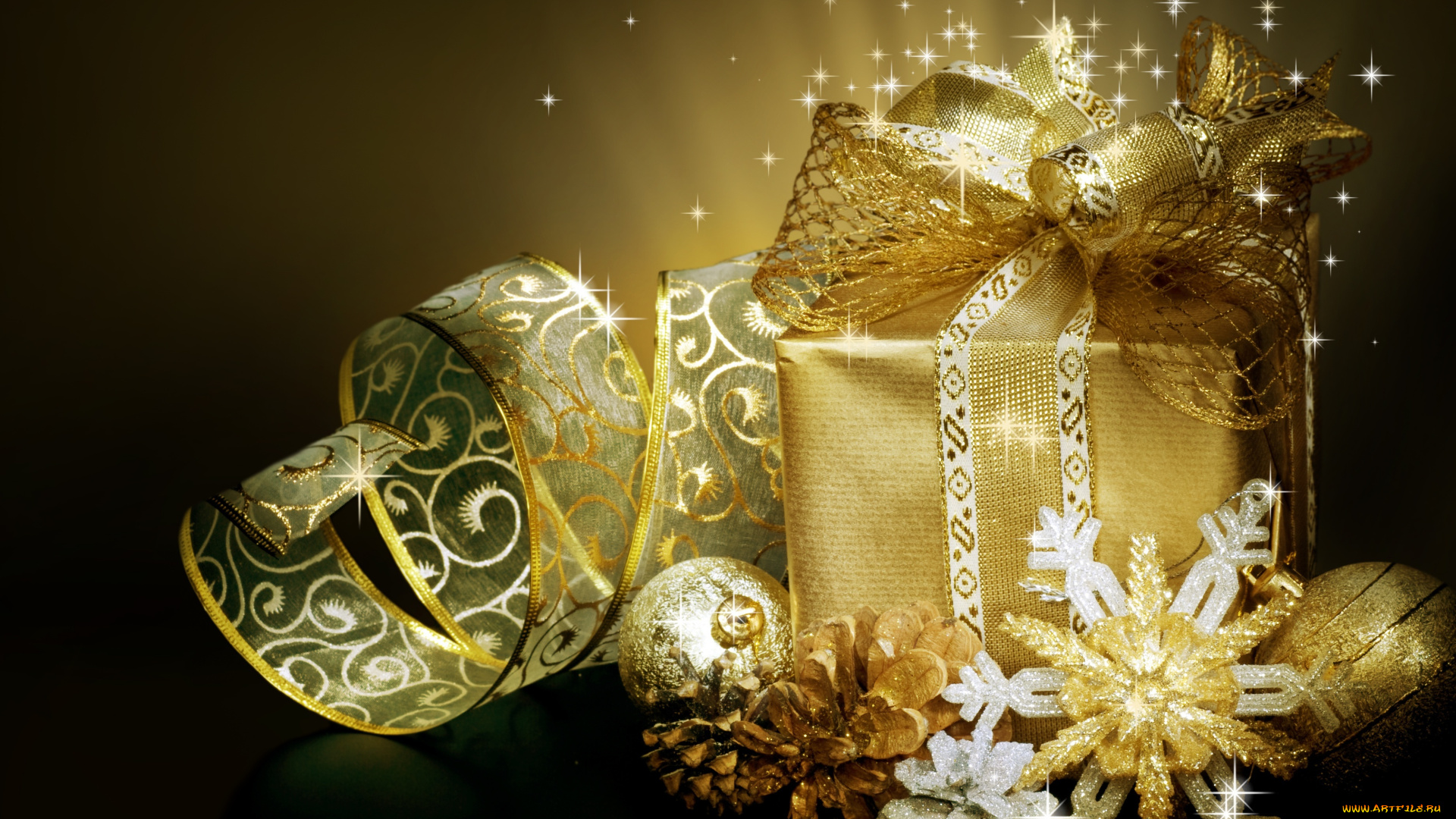 праздничные, подарки, и, коробочки, украшения, лента, бант, коробка, подарок, шишки, блестки