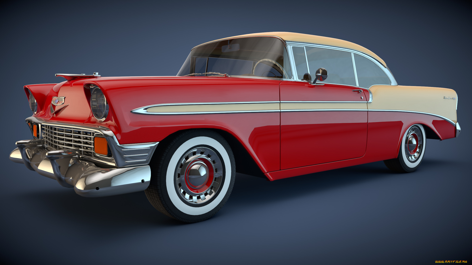 автомобили, 3д, coupe, 1956, bel, chevrolet, air