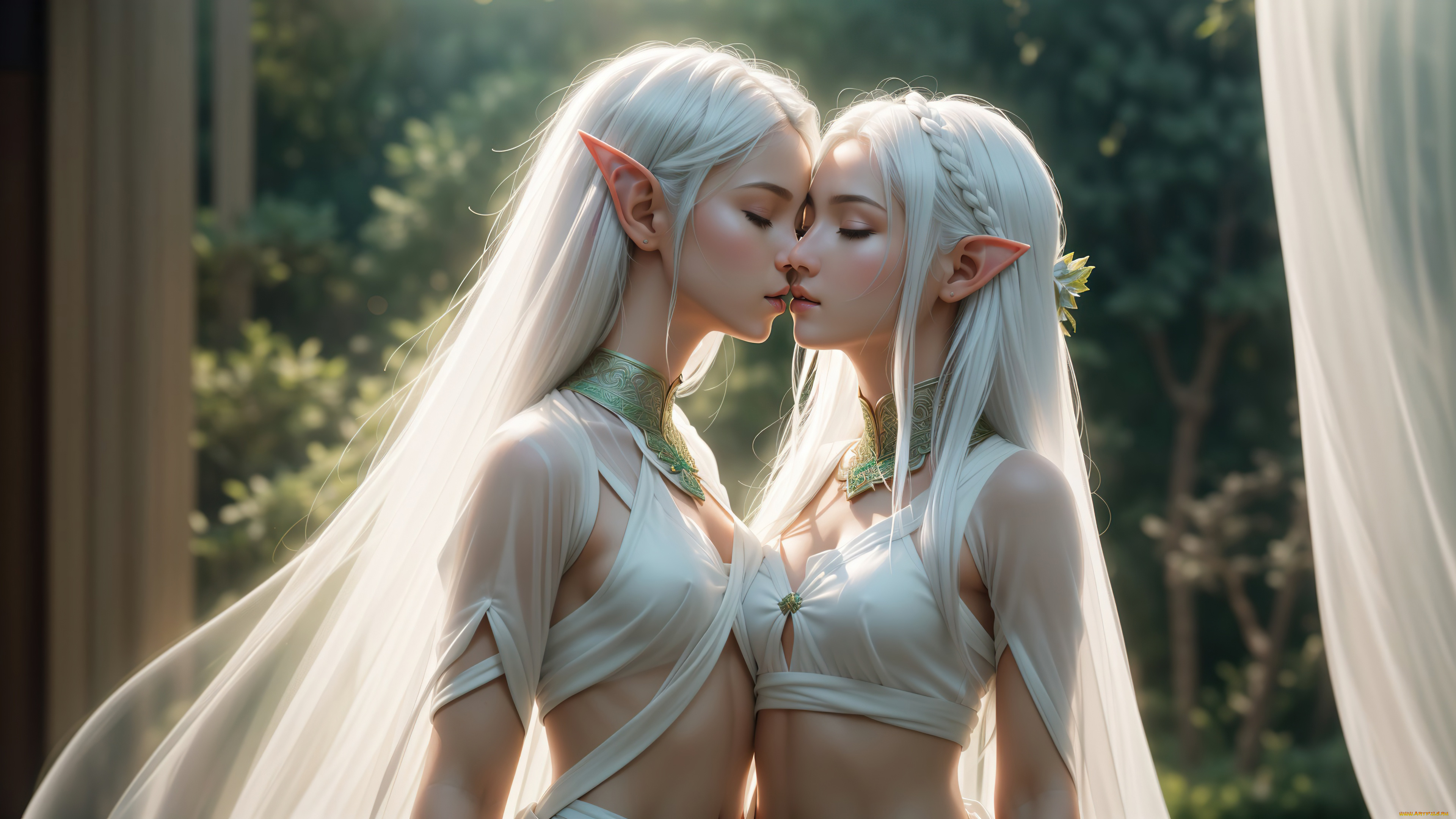 нейросеть, 3д, графика, фантазия, , fantasy, girl, art, kiss, blond, elf, digital, wedding